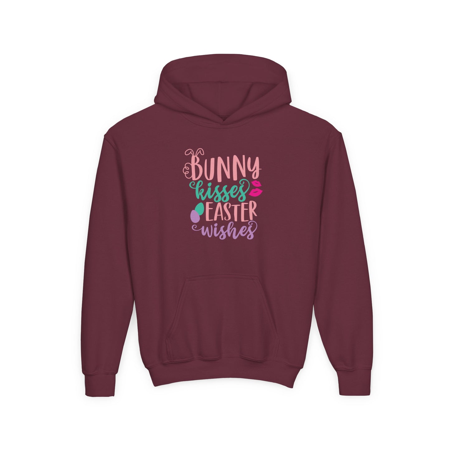 Maroon Bunny Kisses & Easter Wishes Kids Hoodie | Cute Easter Hoodie