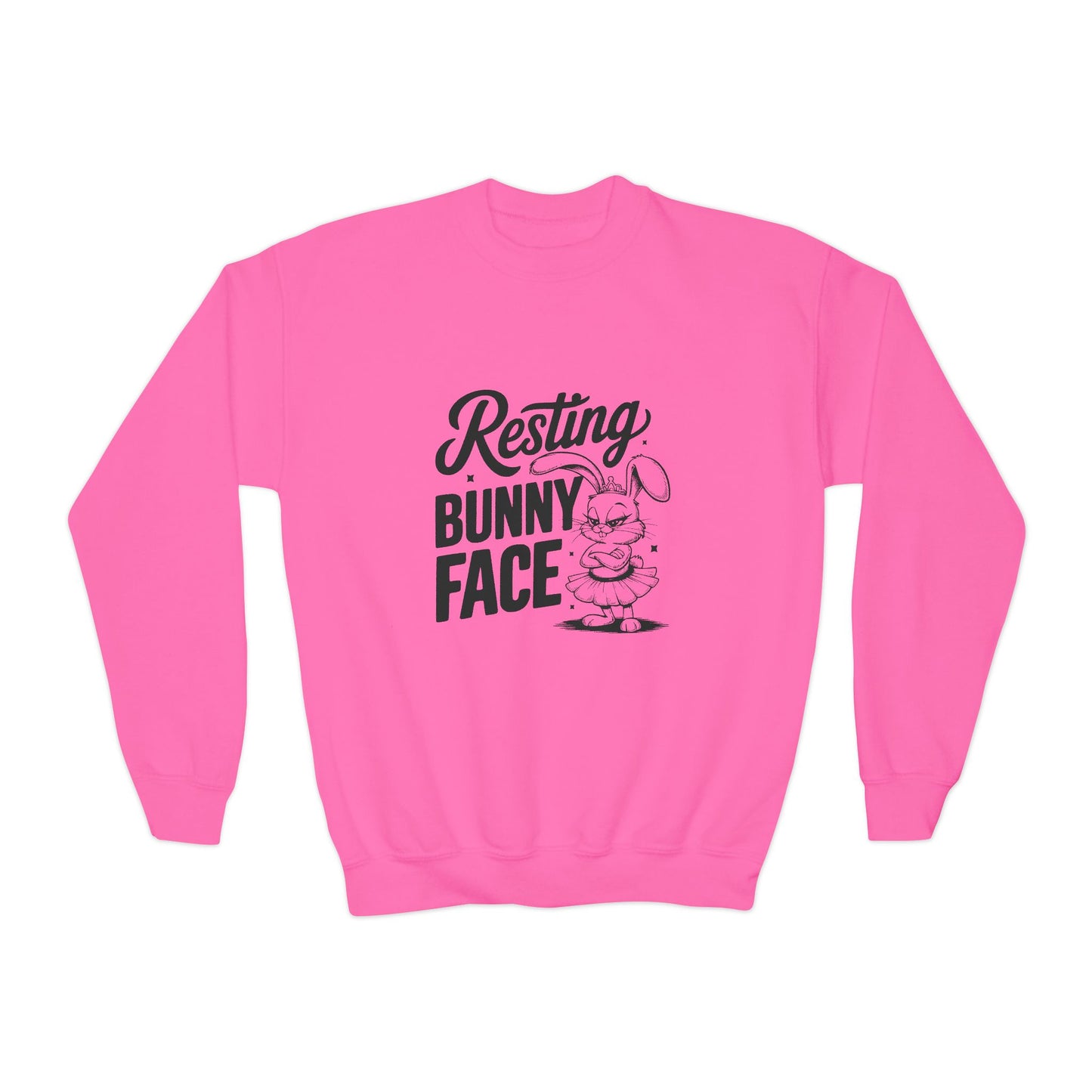 Safety Pink Resting Bunny Face Kids Sweatshirt | Funny Easter Sweatshirt