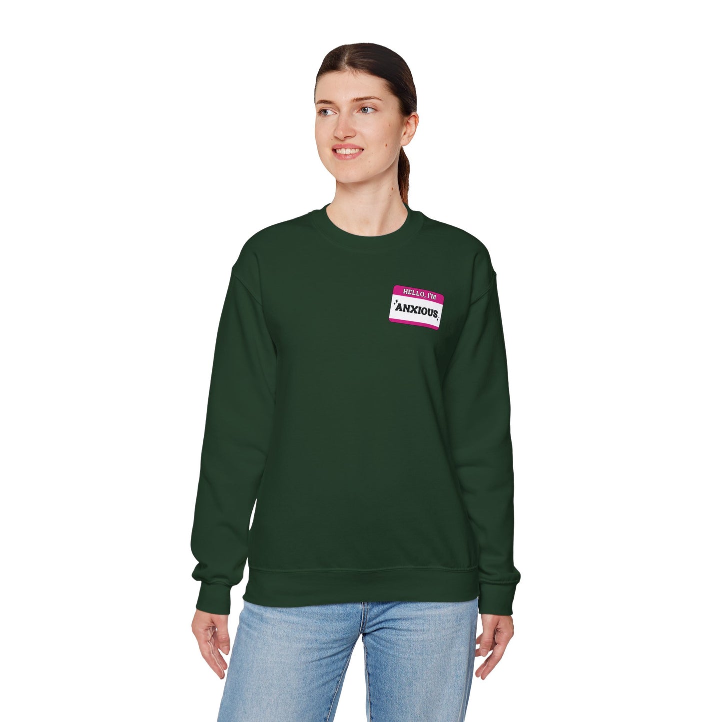Sweatshirt Hello, I'm Anxious Nametag Sweatshirt for Socially Anxious Women