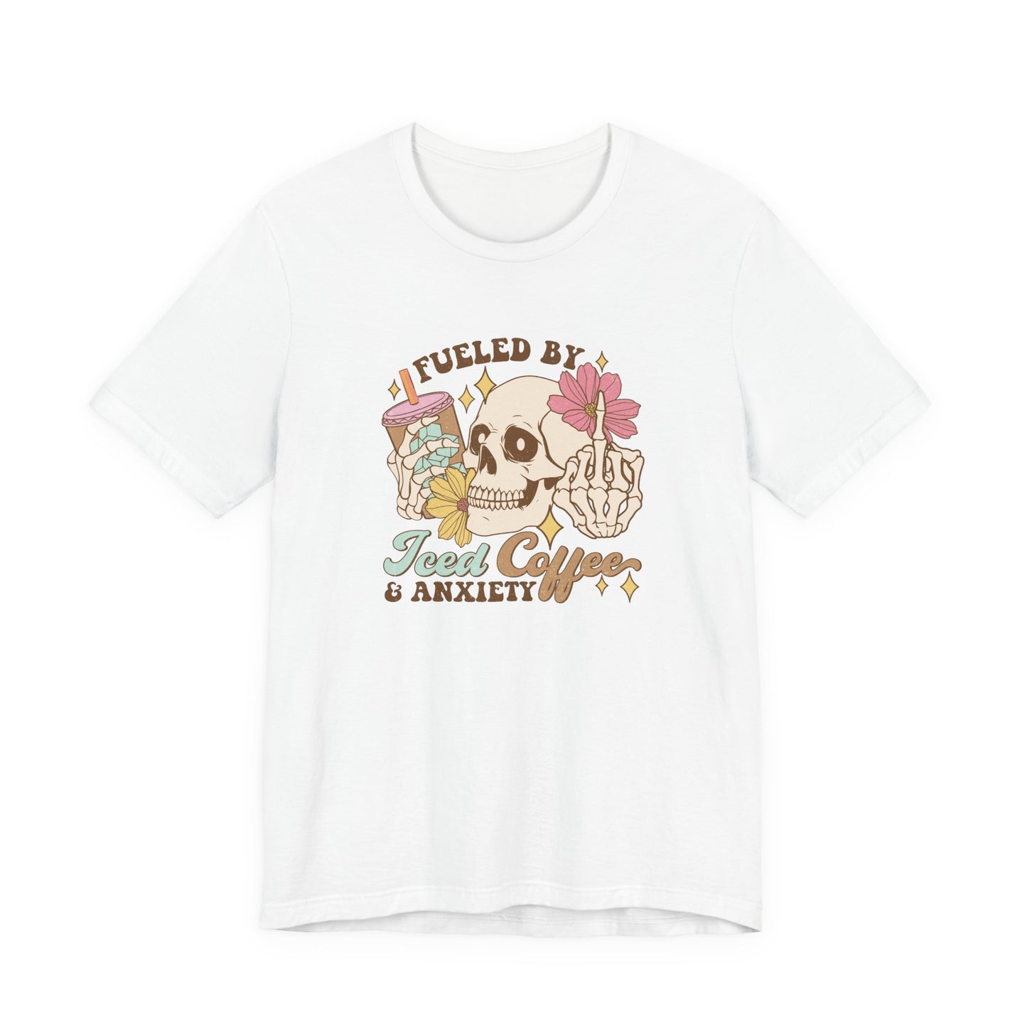 T-Shirt Fueled by Iced Coffee & Anxiety Shirt – Funny Anxiety Graphic Tee