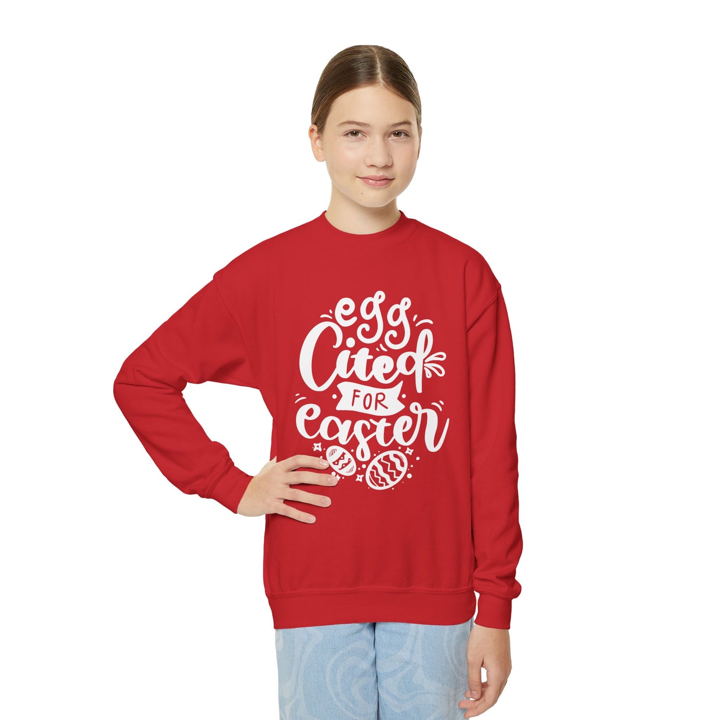 Egg-cited for Easter Kids Sweatshirt | Funny Easter Sweatshirt