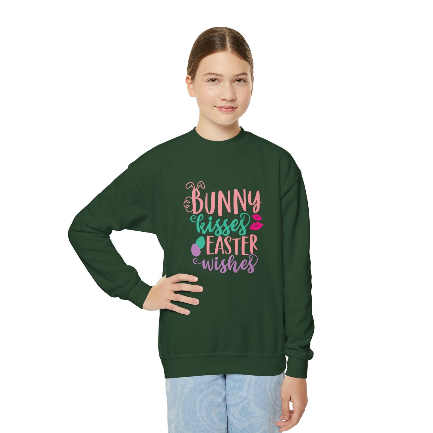 Bunny Kisses & Easter Wishes Sweatshirt | Cute Easter Sweatshirt for Kids