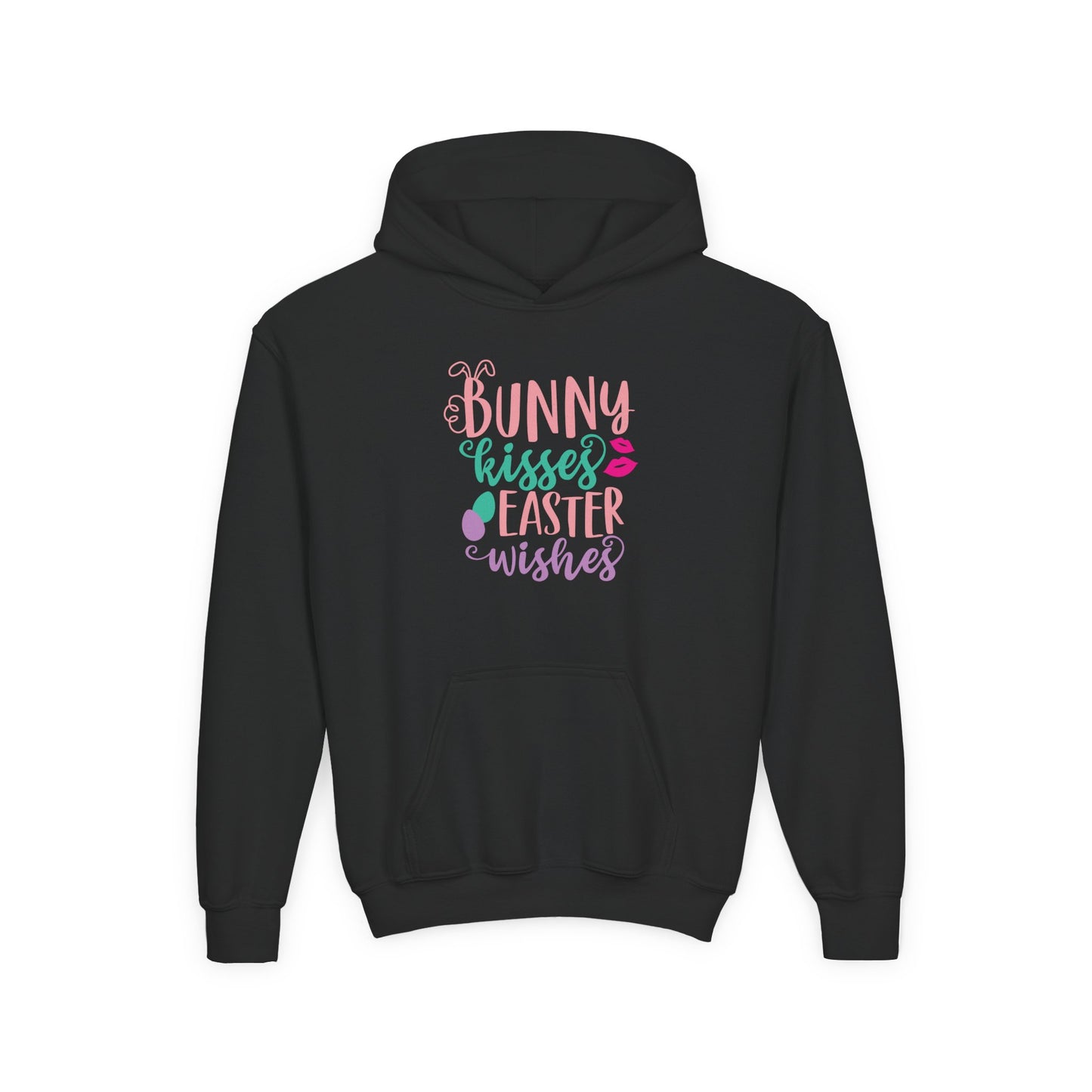 Black Bunny Kisses & Easter Wishes Kids Hoodie | Cute Easter Hoodie