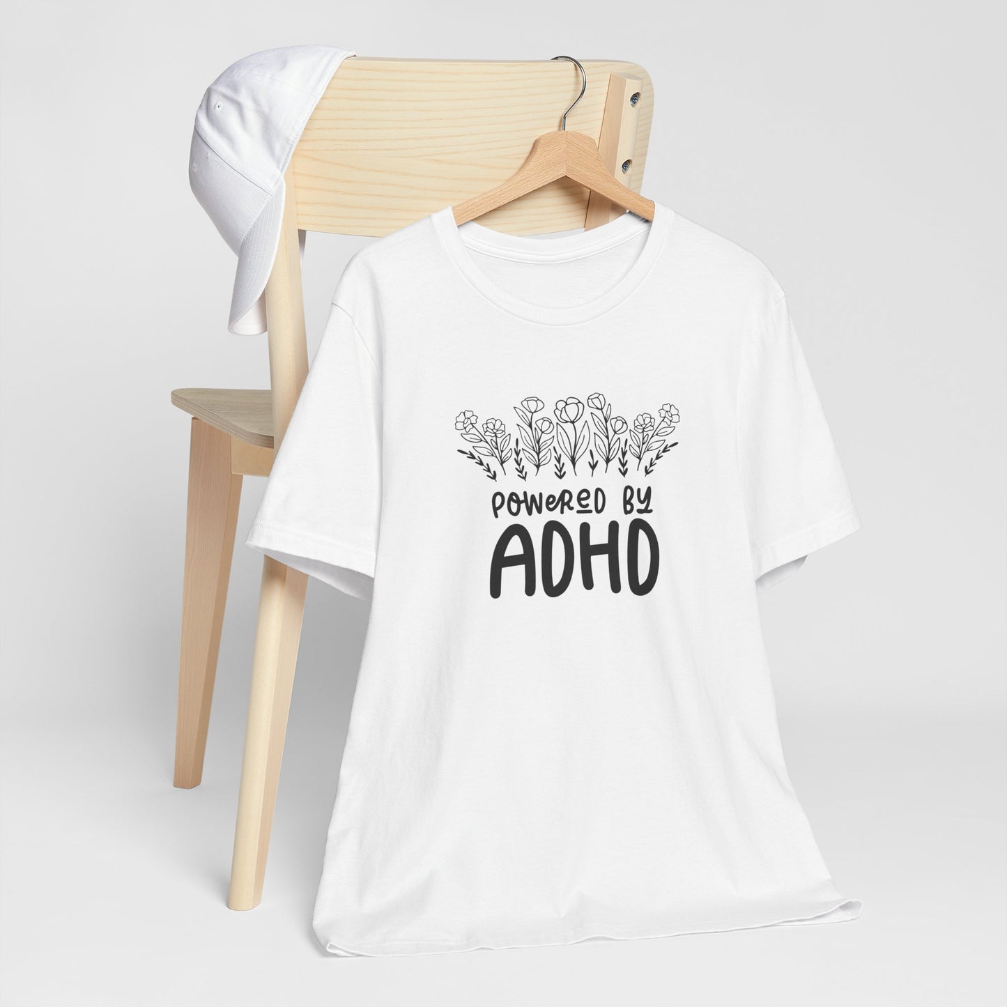 T-Shirt POWERED BY ADHD – Floral ADHD T Shirt for Teens & Adults