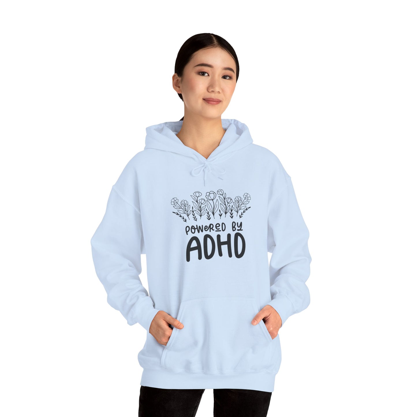 Hoodie POWERED BY ADHD – Floral Minimalist ADHD Hoodie for Awareness