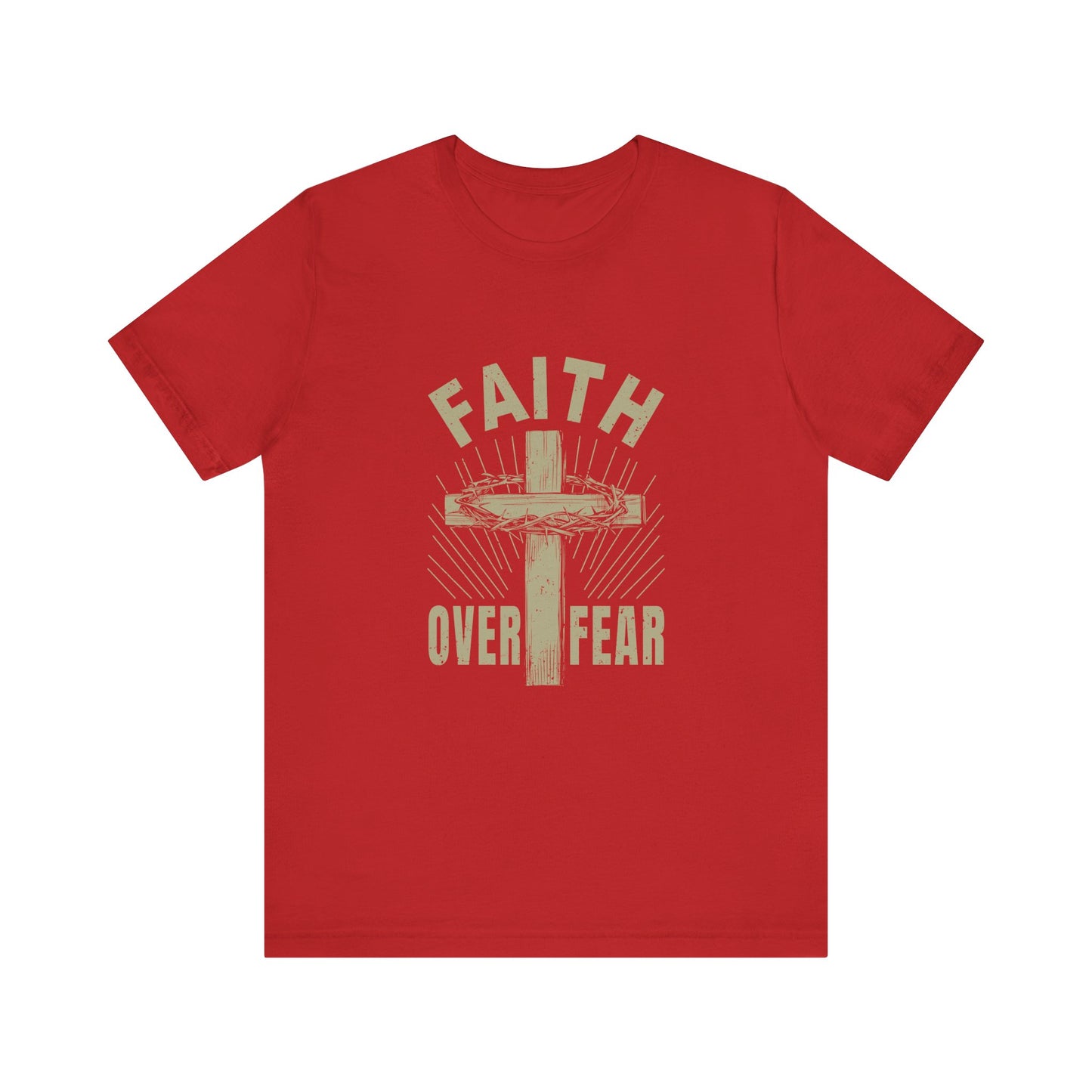 Red Empowering Message Tee – Faith Over Fear Shirt for Men & Women