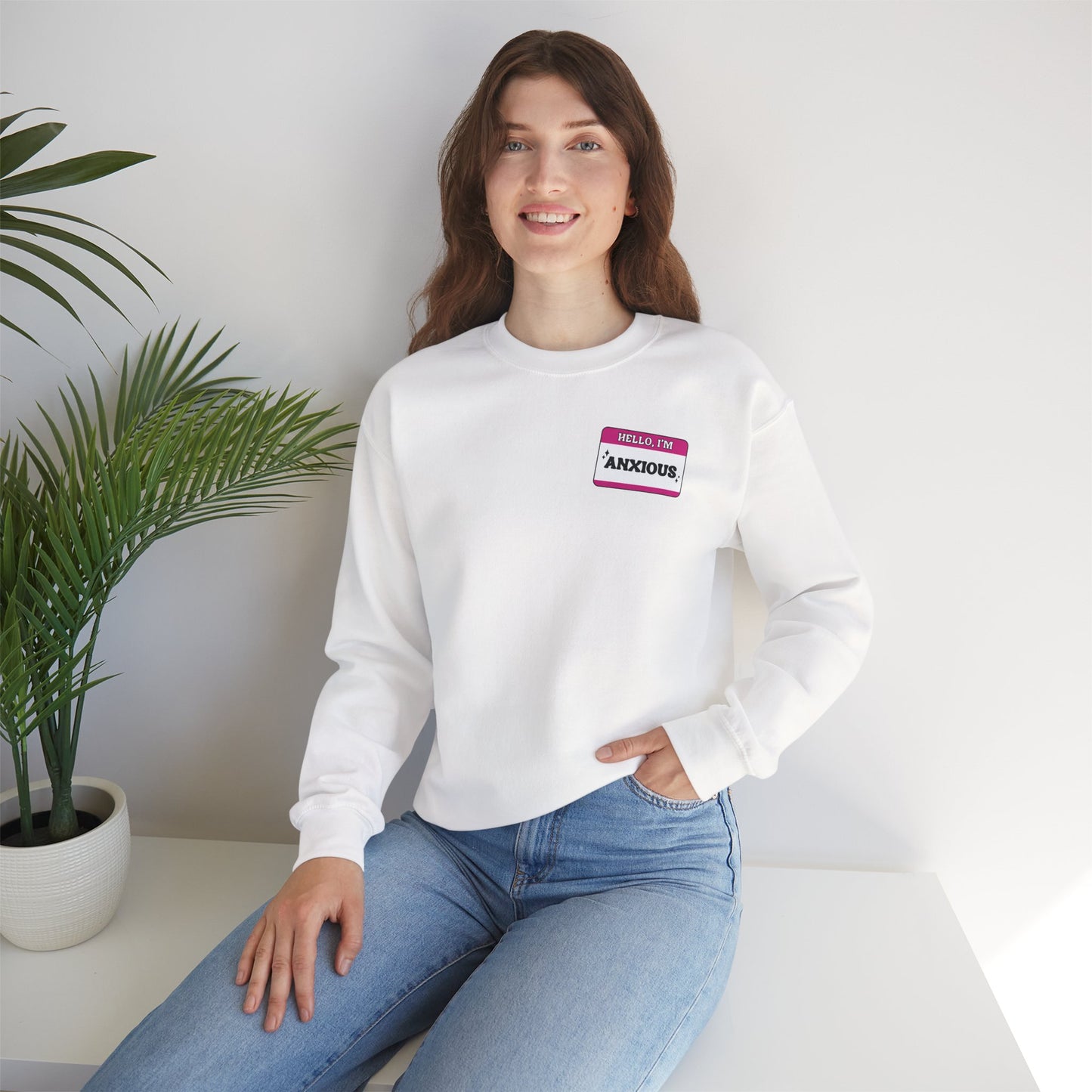 Sweatshirt Hello, I'm Anxious Nametag Sweatshirt for Socially Anxious Women
