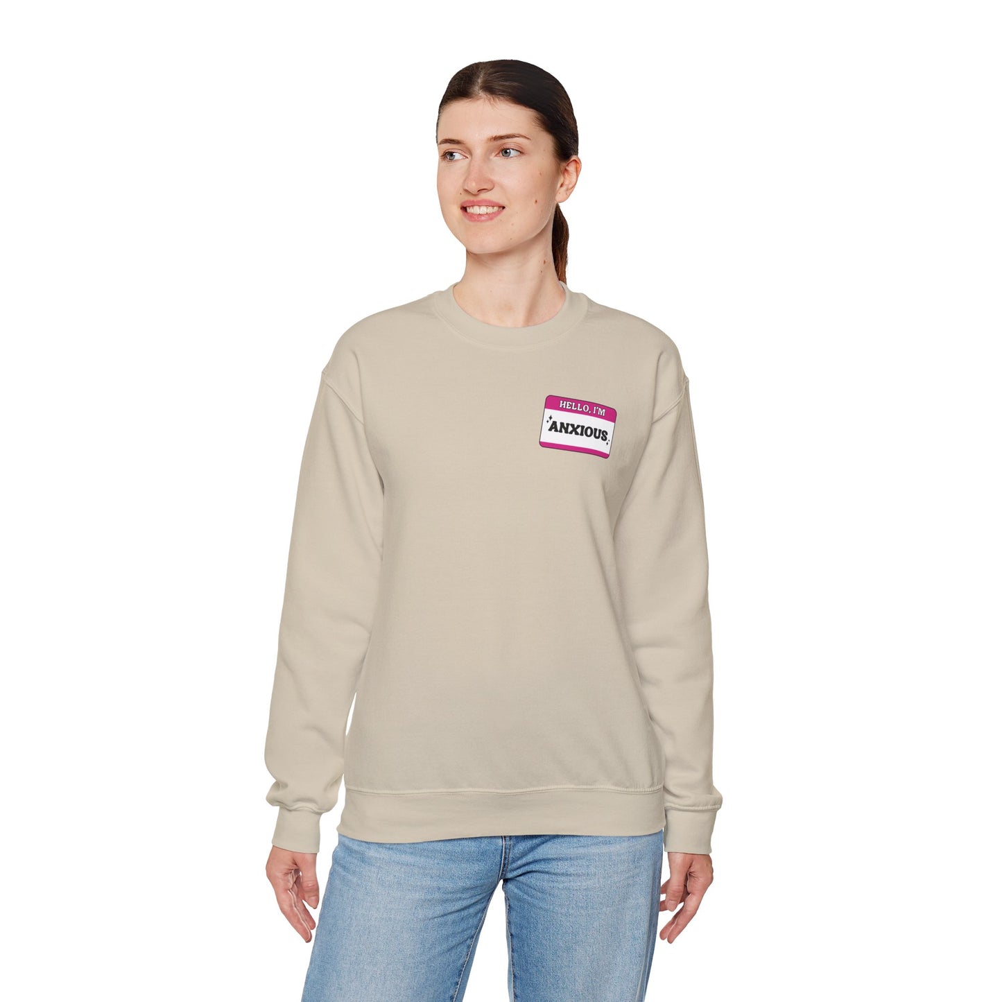 Sweatshirt Hello, I'm Anxious Nametag Sweatshirt for Socially Anxious Women