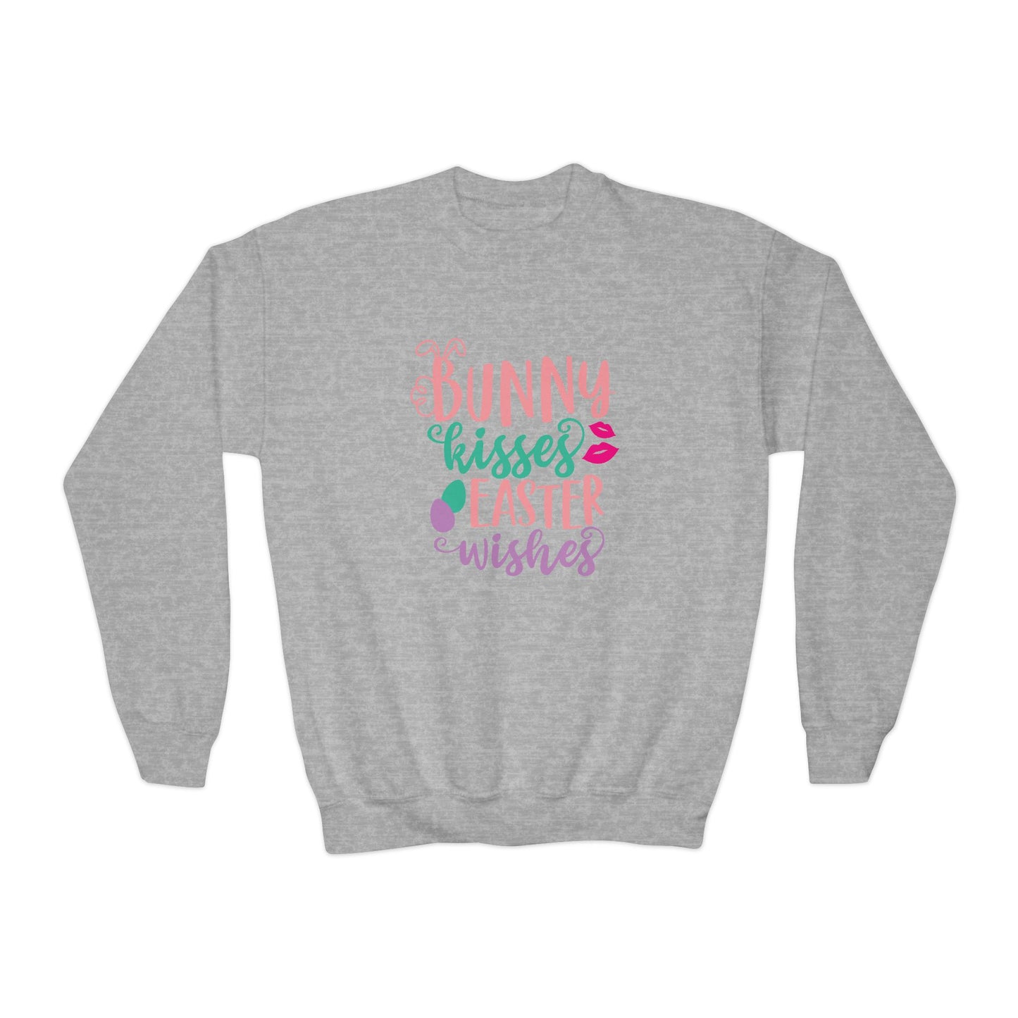 Sport Grey Bunny Kisses & Easter Wishes Sweatshirt | Cute Easter Sweatshirt for Kids