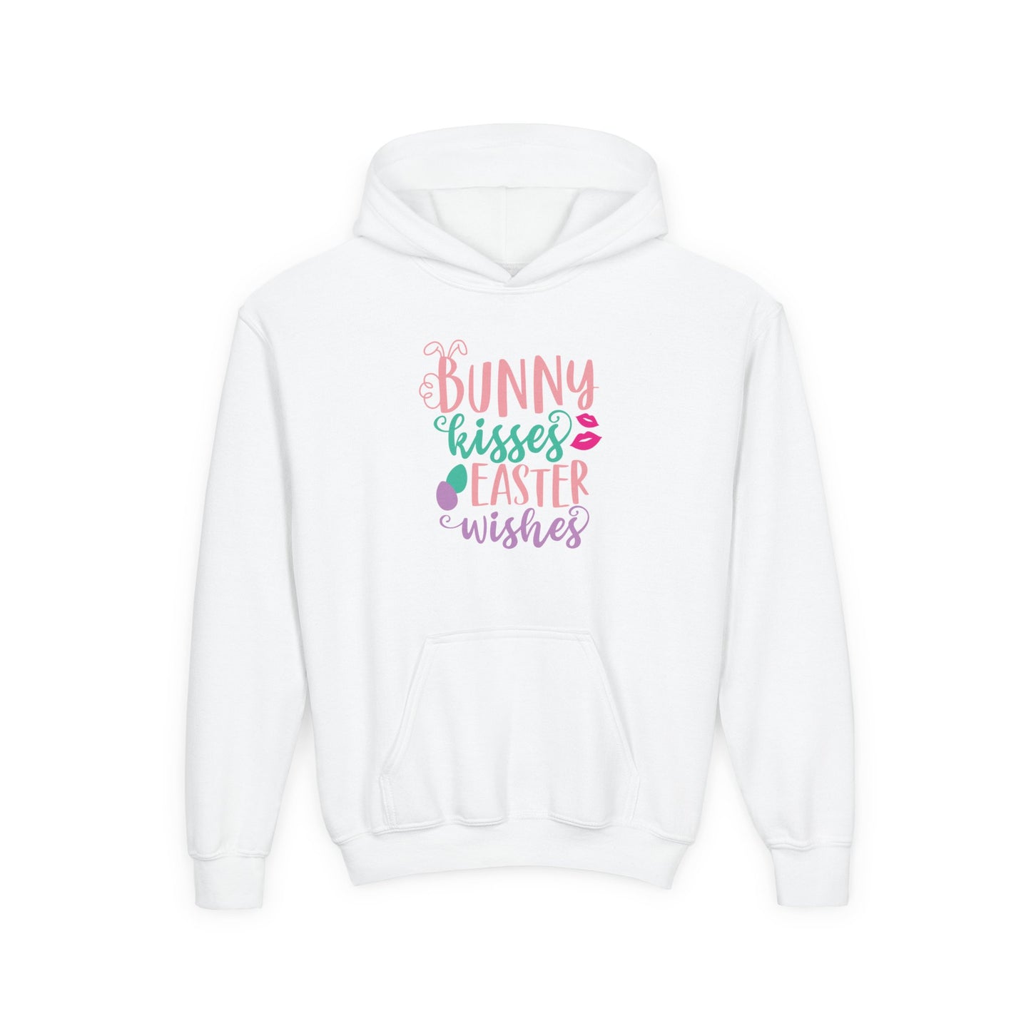 White Bunny Kisses & Easter Wishes Kids Hoodie | Cute Easter Hoodie