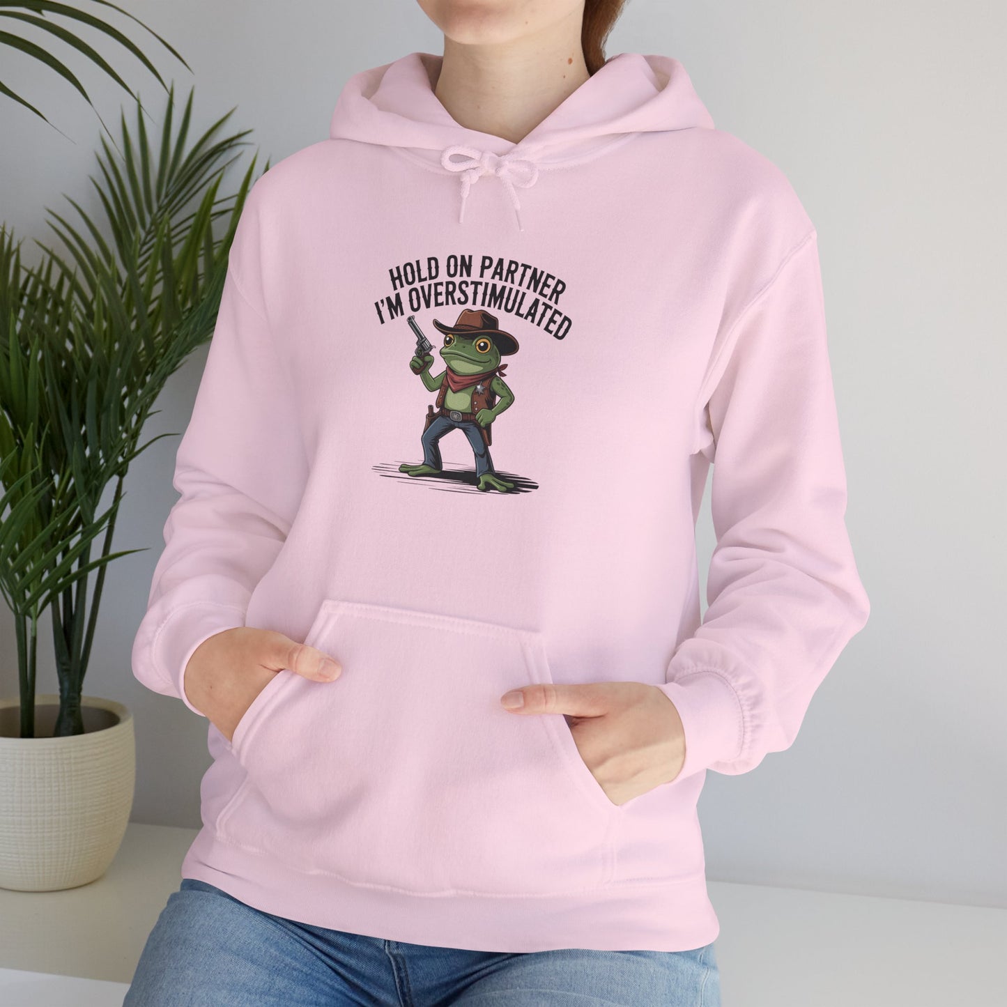 Hoodie Hold On Partner I’m Overstimulated Hoodie – Funny ADHD Frog Hoodie