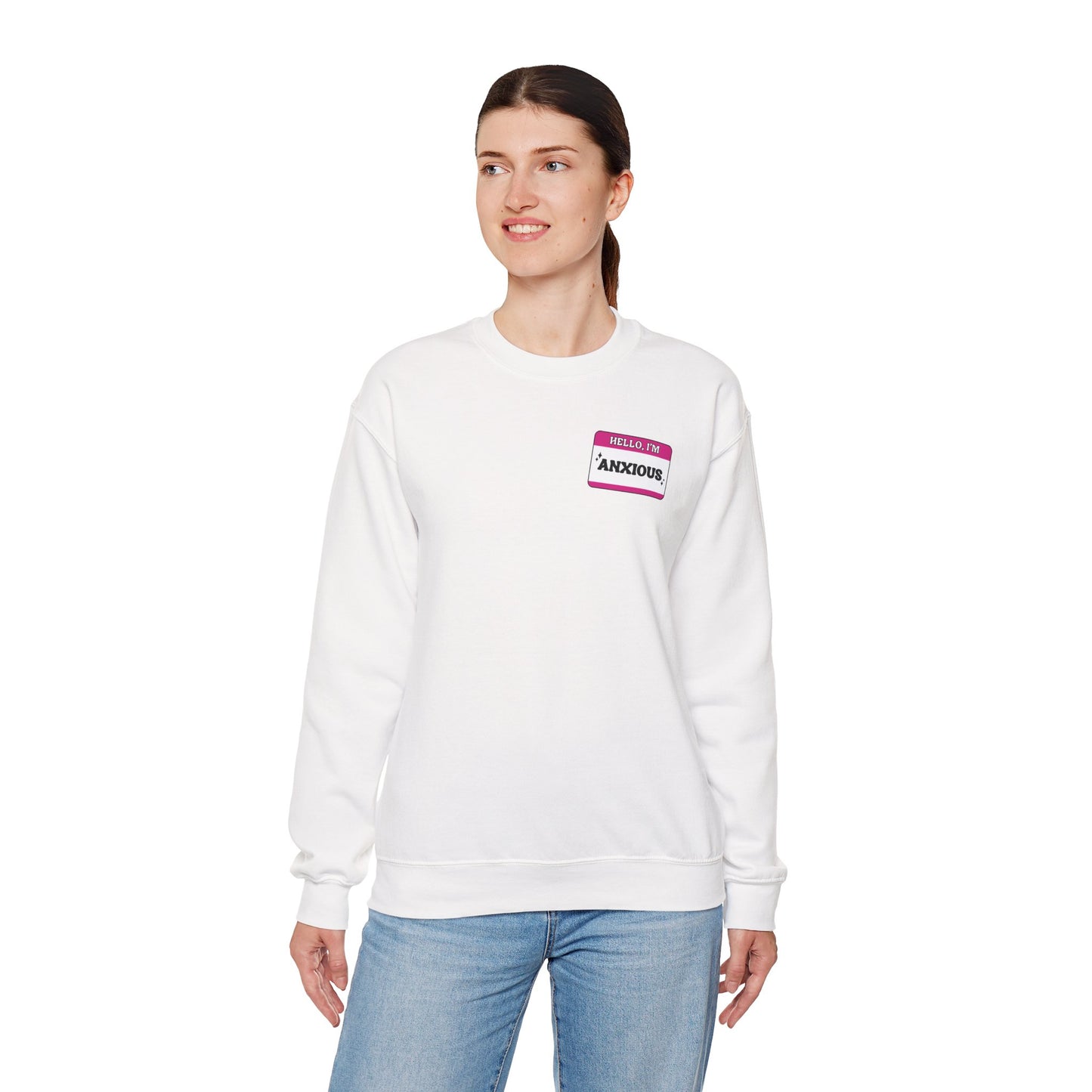 Sweatshirt Hello, I'm Anxious Nametag Sweatshirt for Socially Anxious Women