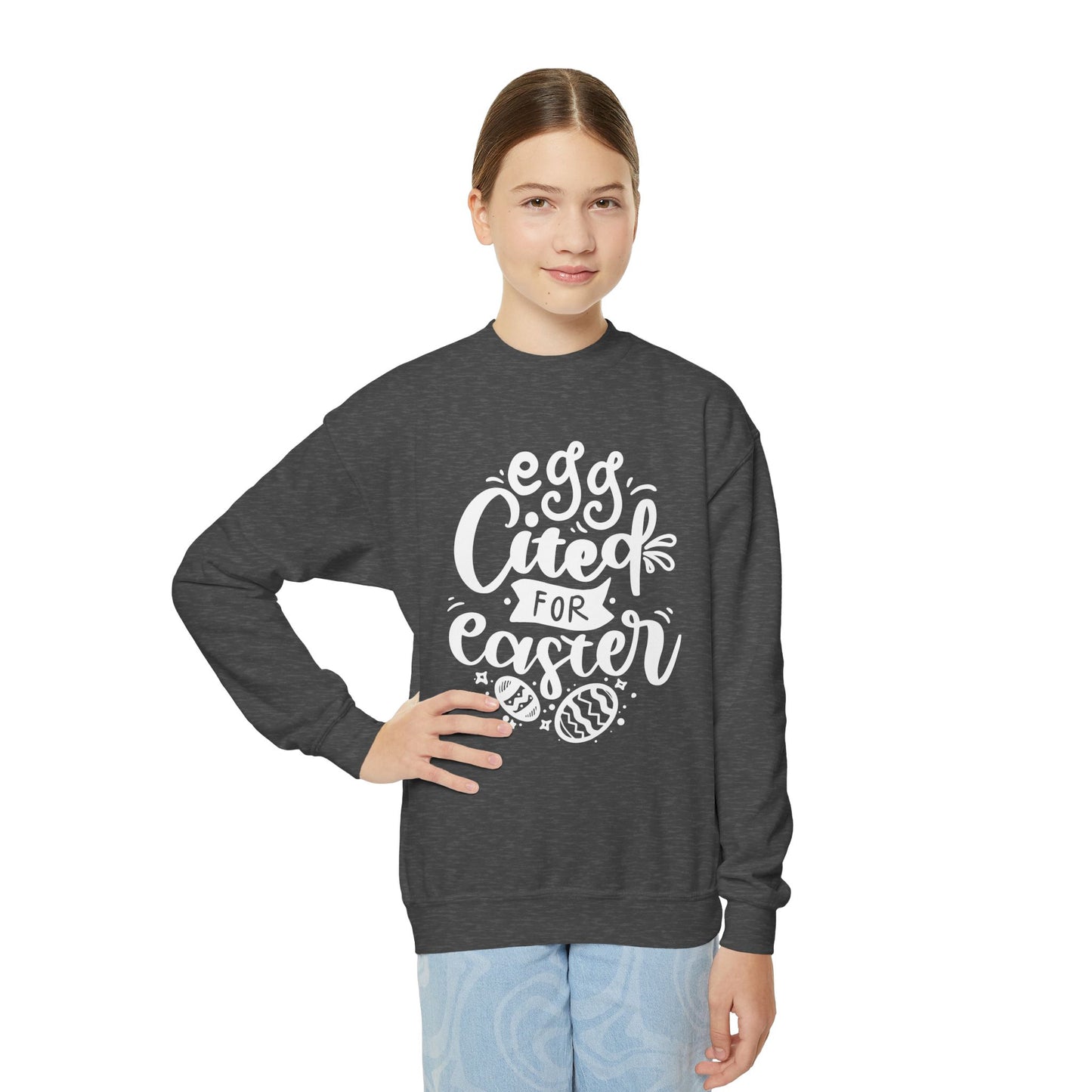 Egg-cited for Easter Kids Sweatshirt | Funny Easter Sweatshirt