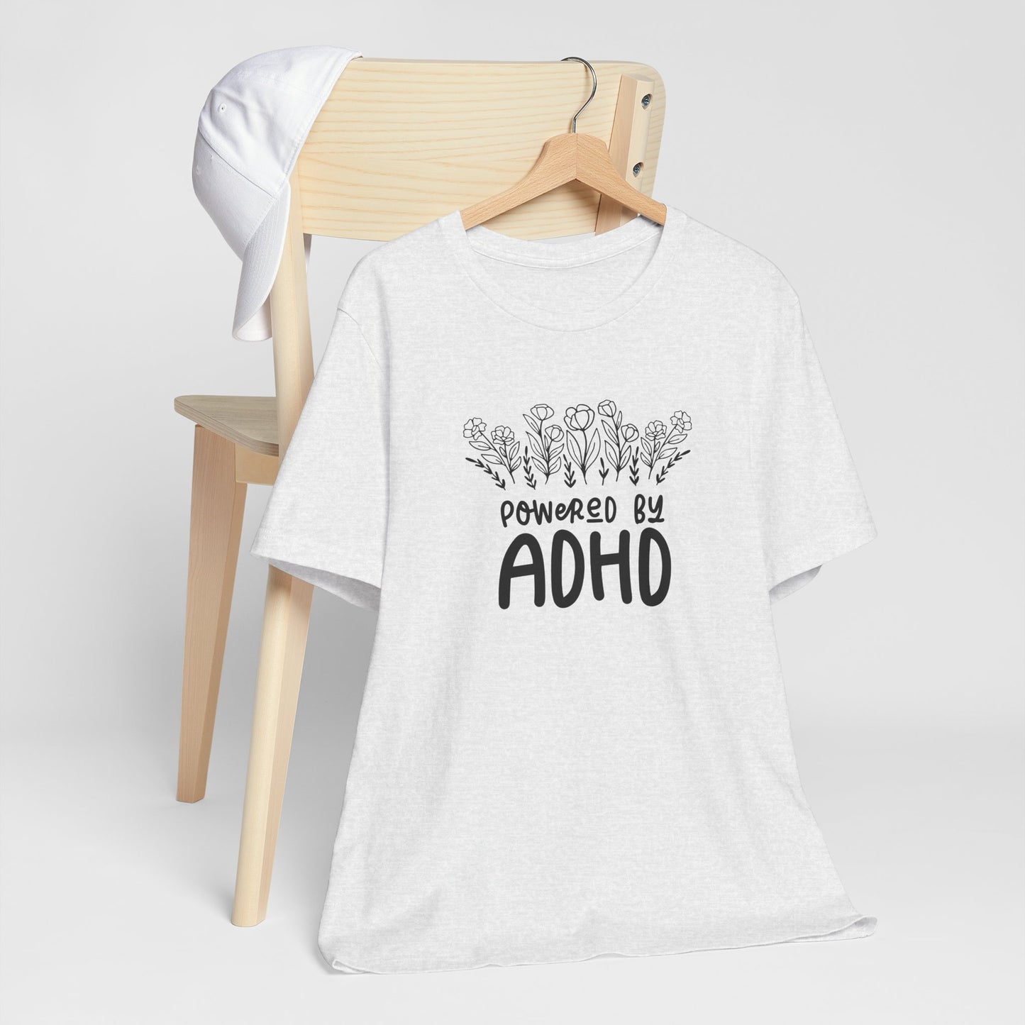 T-Shirt POWERED BY ADHD – Floral ADHD T Shirt for Teens & Adults