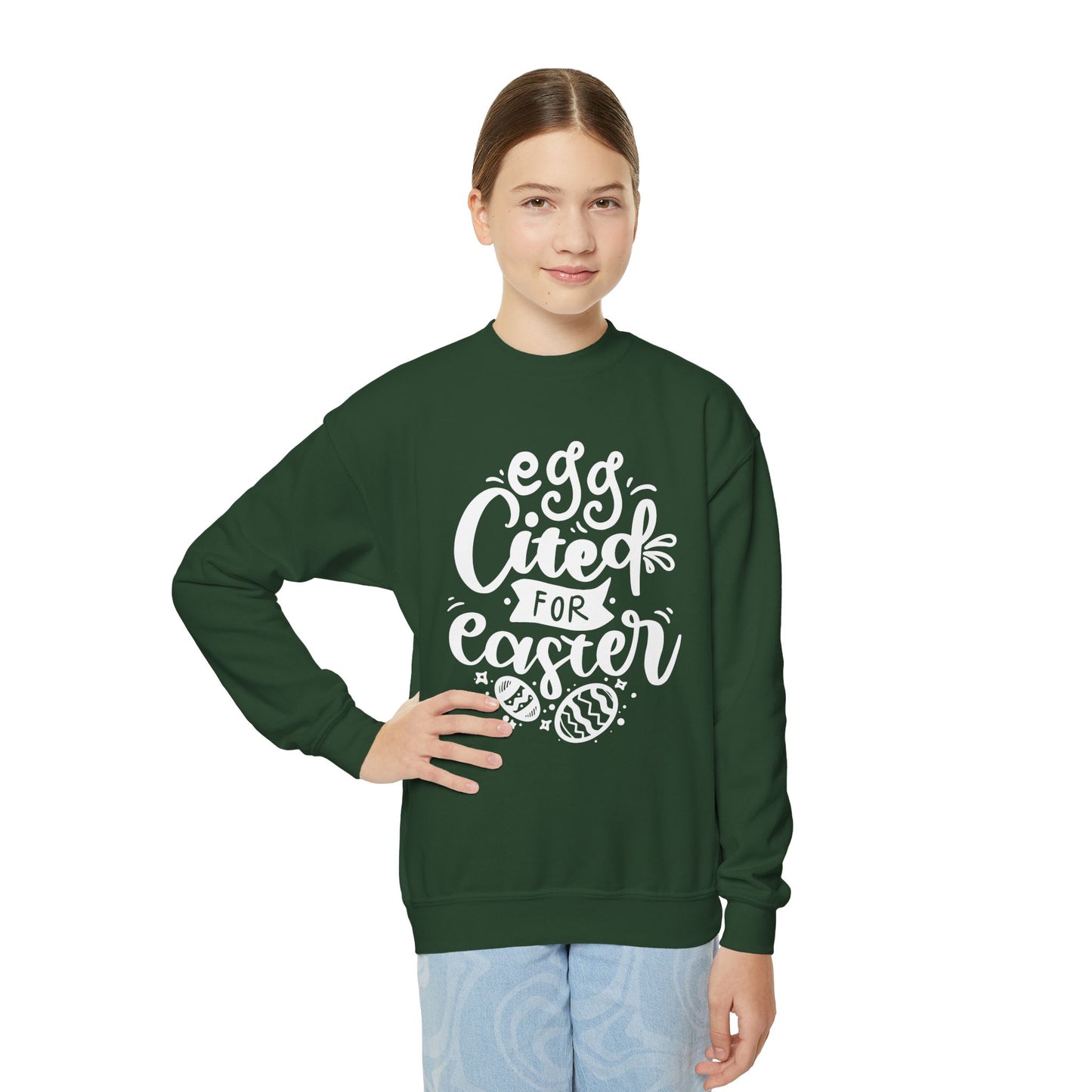 Egg-cited for Easter Kids Sweatshirt | Funny Easter Sweatshirt