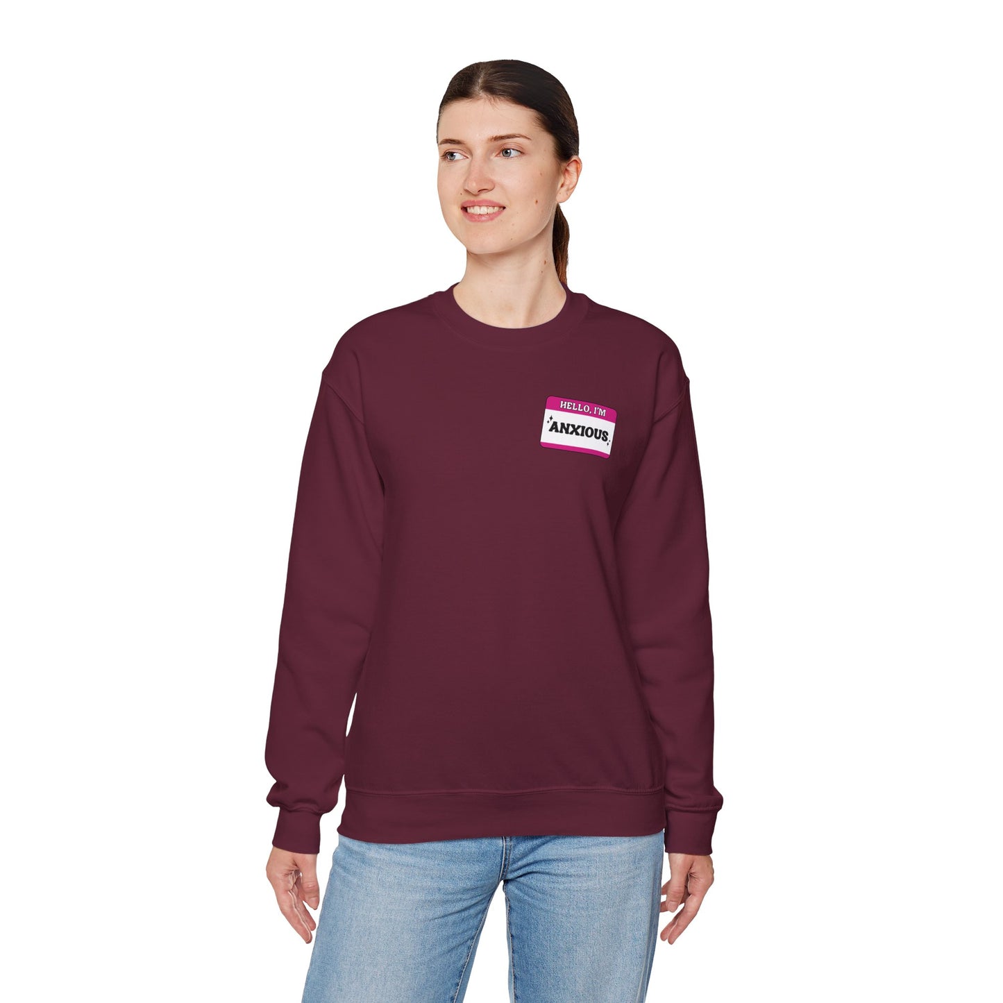 Sweatshirt Hello, I'm Anxious Nametag Sweatshirt for Socially Anxious Women