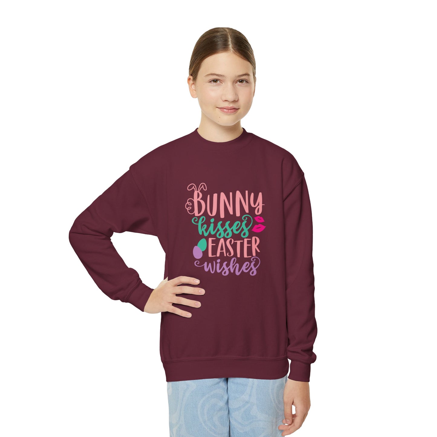 Bunny Kisses & Easter Wishes Sweatshirt | Cute Easter Sweatshirt for Kids
