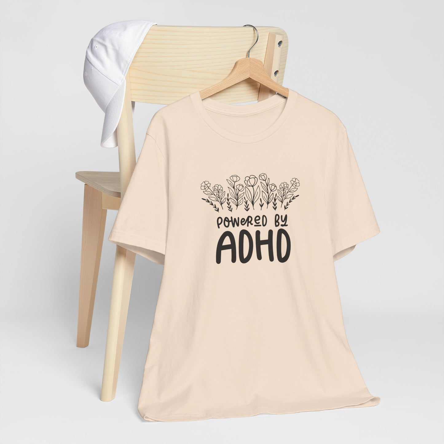 T-Shirt POWERED BY ADHD – Floral ADHD T Shirt for Teens & Adults