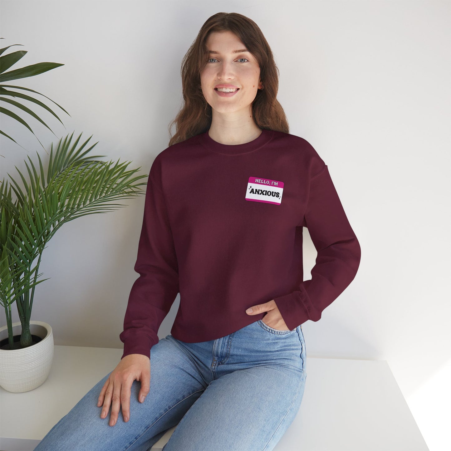 Sweatshirt Hello, I'm Anxious Nametag Sweatshirt for Socially Anxious Women