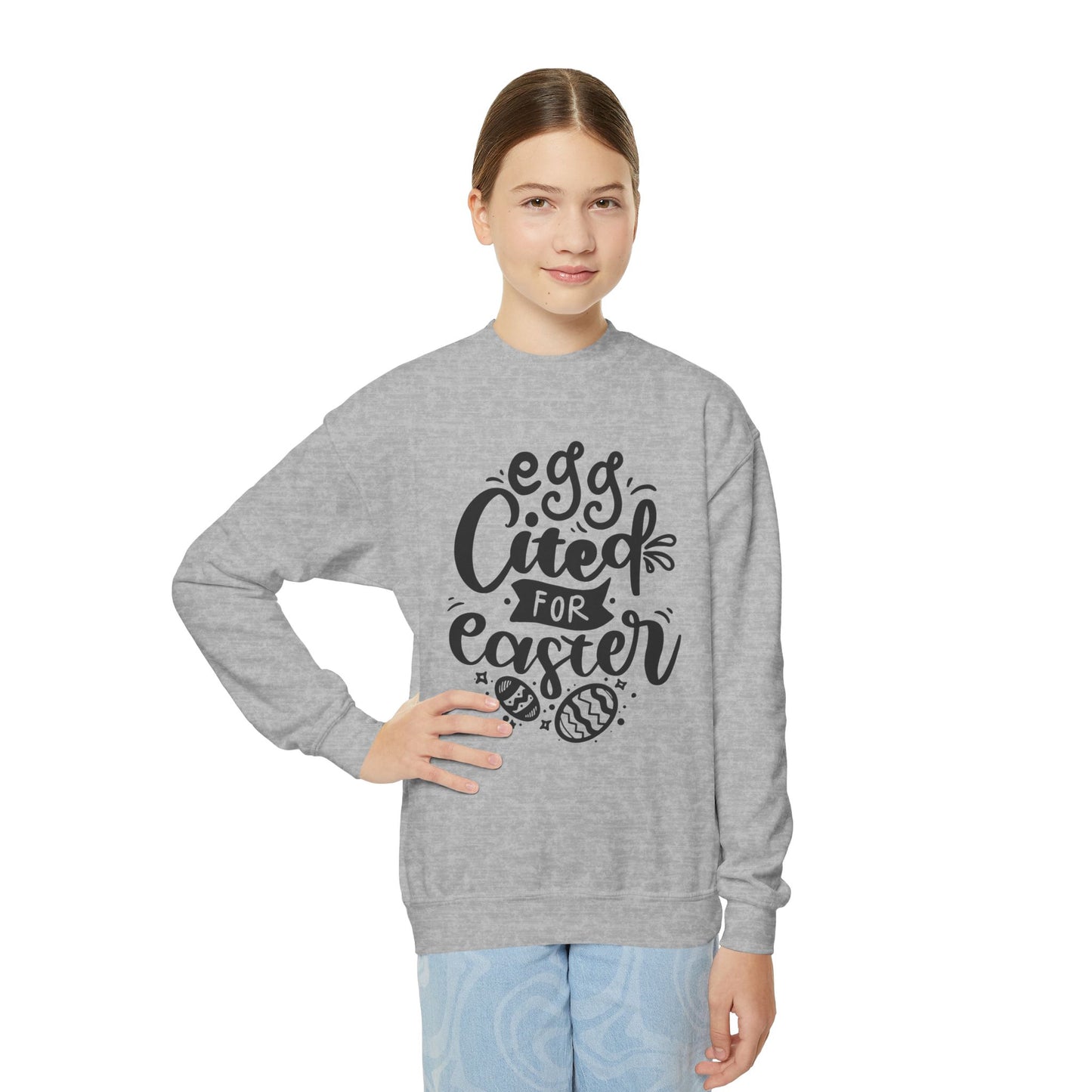 Egg-cited for Easter Kids Sweatshirt | Funny Easter Sweatshirt