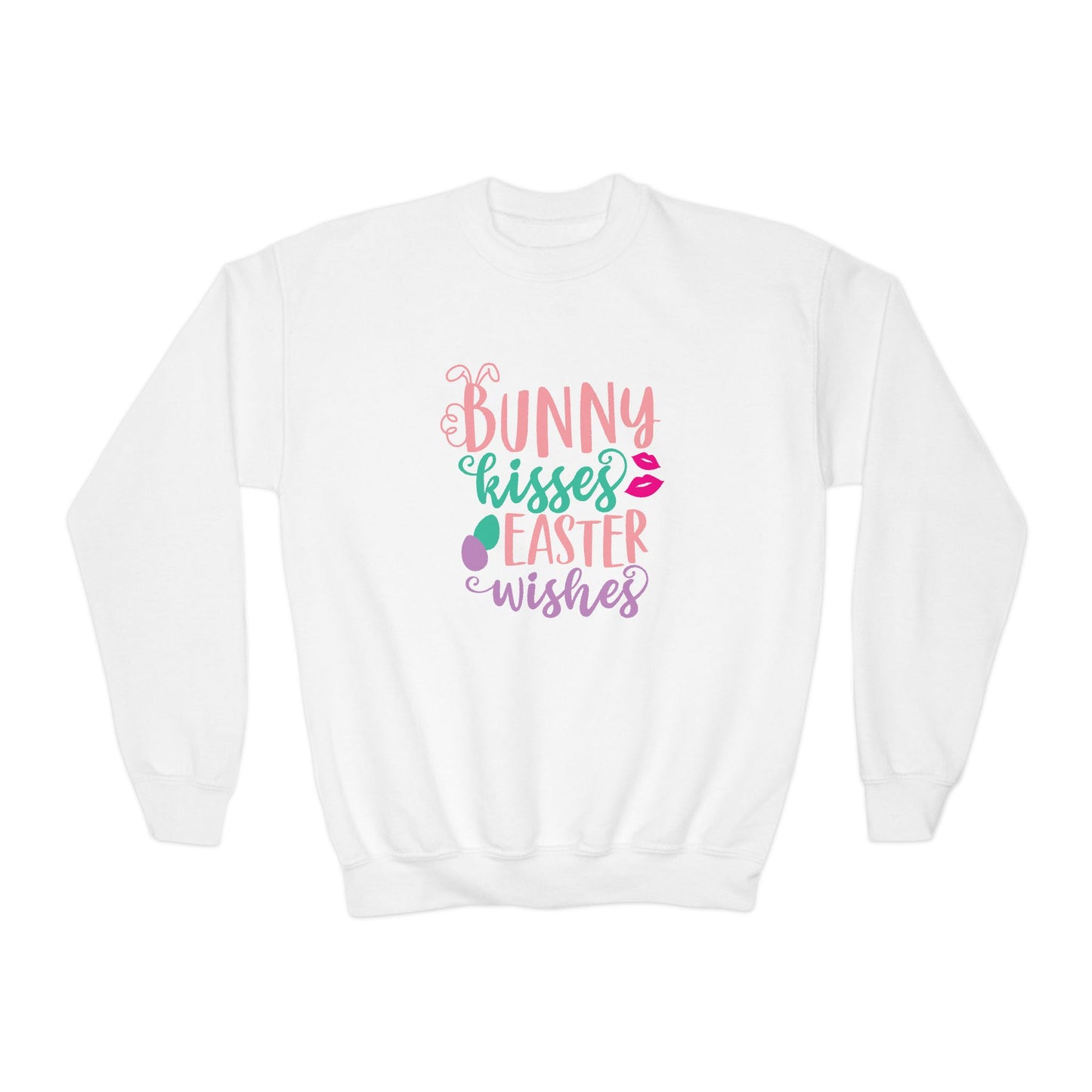 White Bunny Kisses & Easter Wishes Sweatshirt | Cute Easter Sweatshirt for Kids