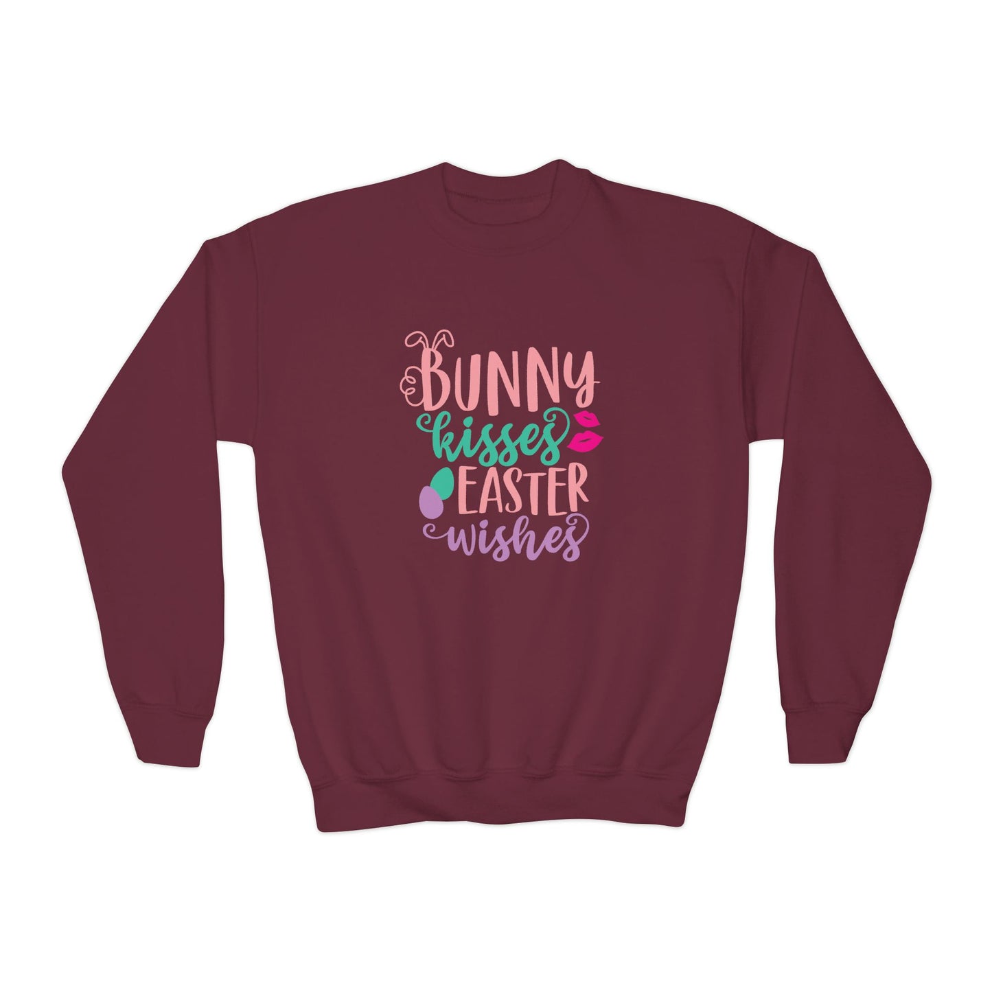 Maroon Bunny Kisses & Easter Wishes Sweatshirt | Cute Easter Sweatshirt for Kids