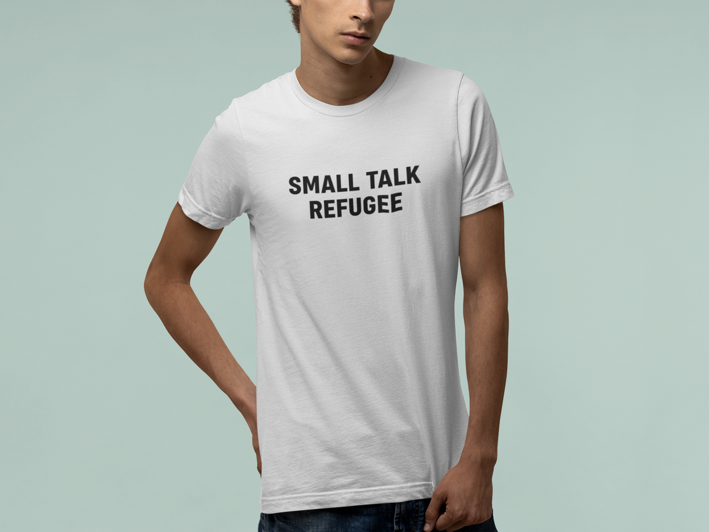 T-Shirt SMALL TALK REFUGEE Shirt – Funny Introvert Minimalist Graphic Tee