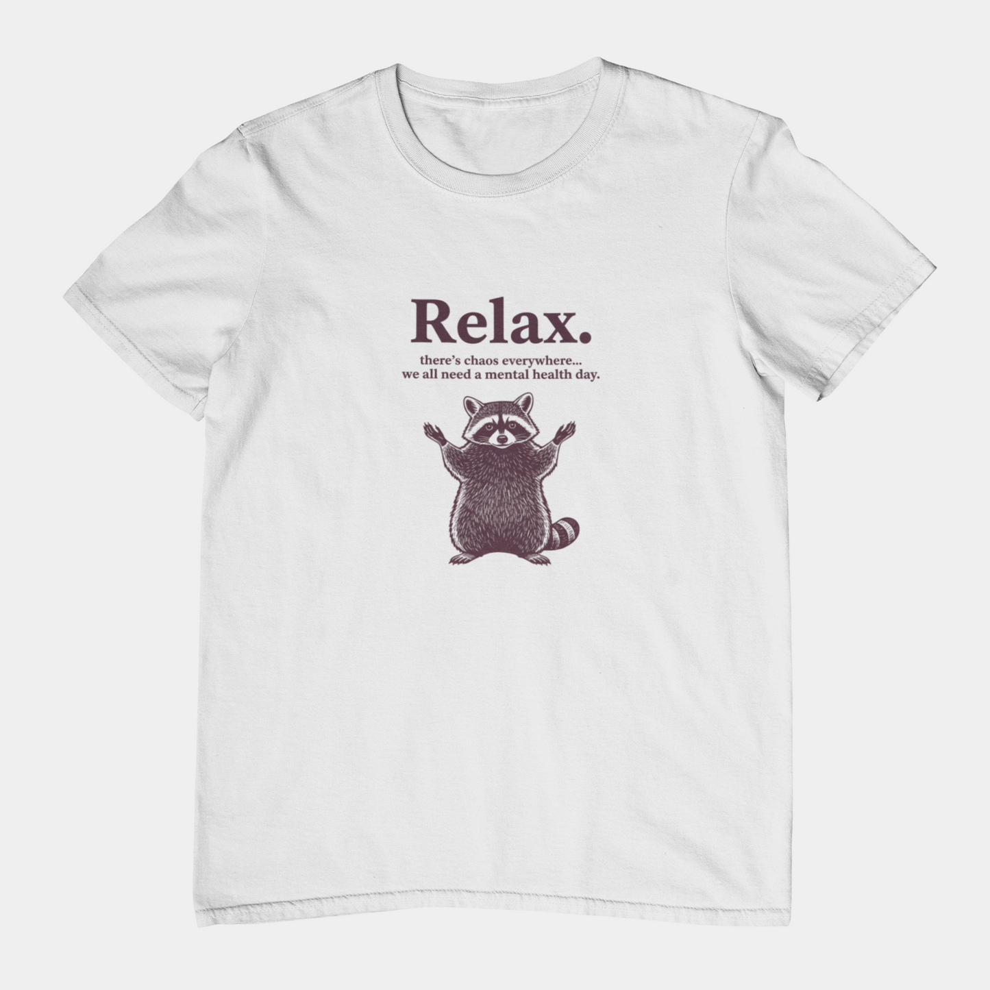 T-Shirt Relax There’s Chaos Everywhere T-Shirt – Vintage Raccoon Humor Tee