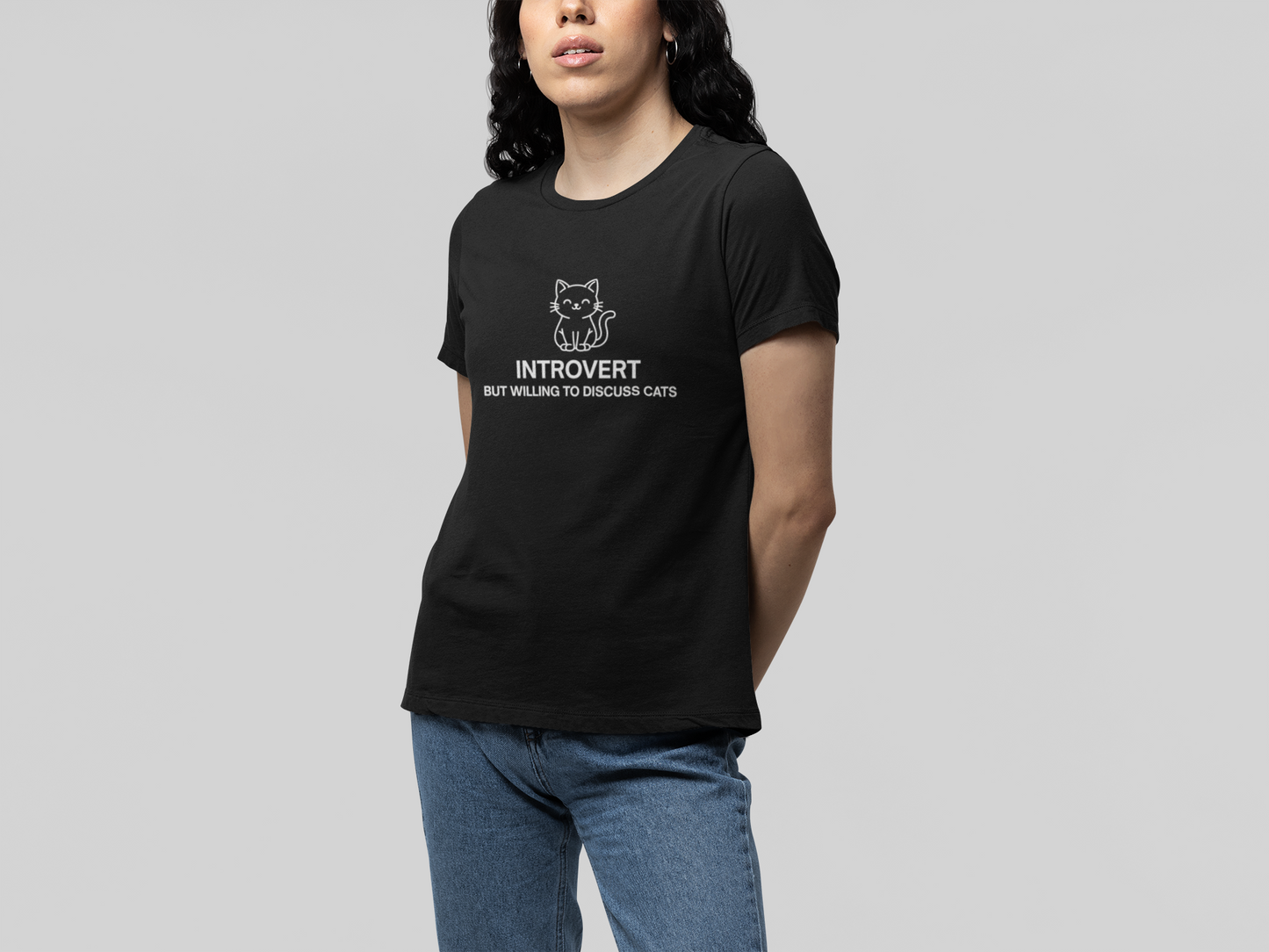 Introvert But Willing to Discuss Cats Shirt – Simple Line Art Cat Tee