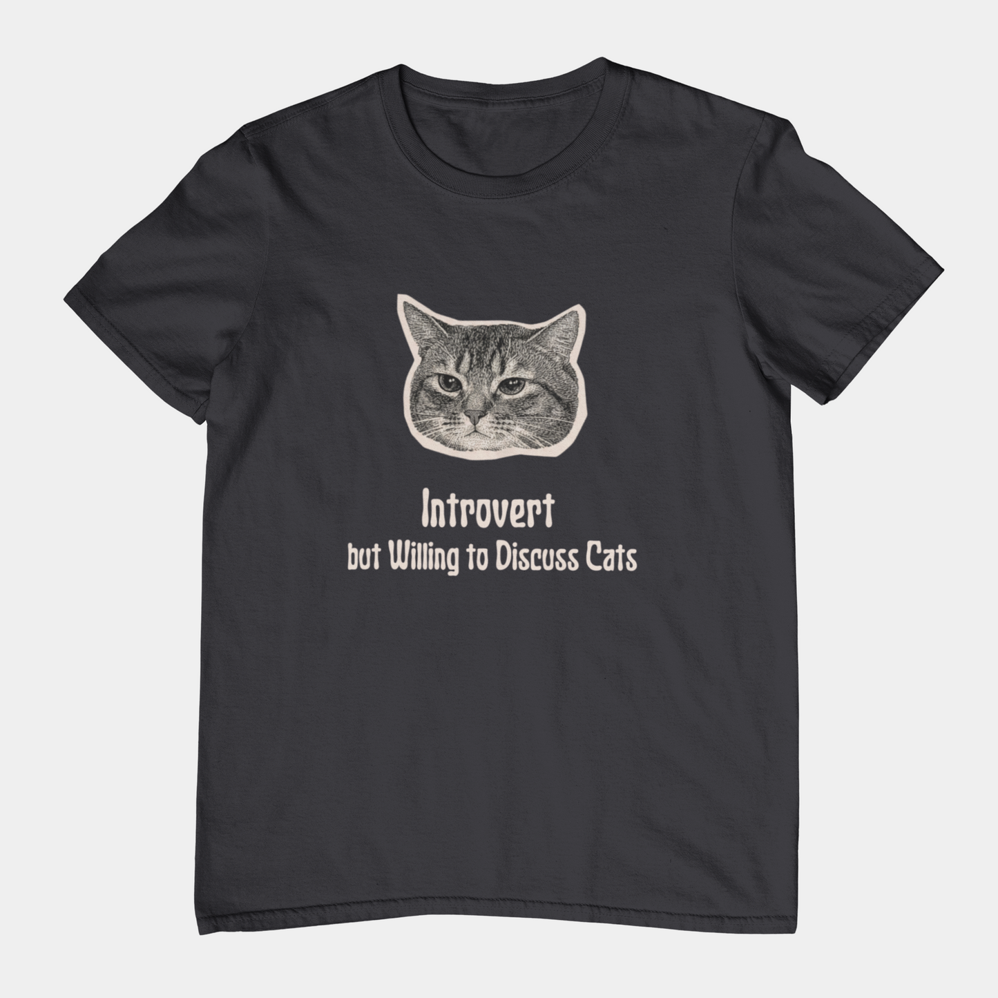 T-Shirt Introvert But Willing to Discuss Cats T-Shirt – Vintage Cat Humor Tee