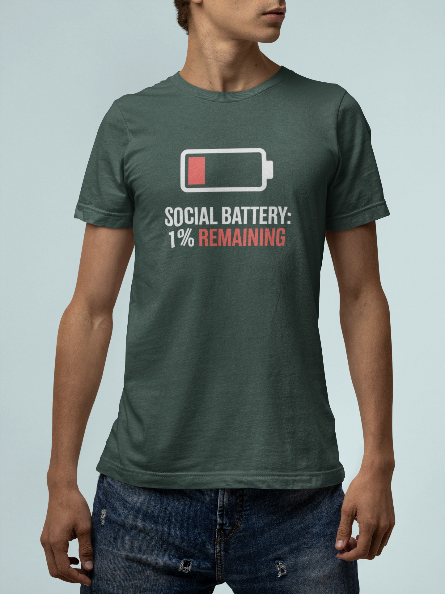 T-Shirt SOCIAL BATTERY: 1% Remaining T-Shirt – Funny Introvert Graphic Tee