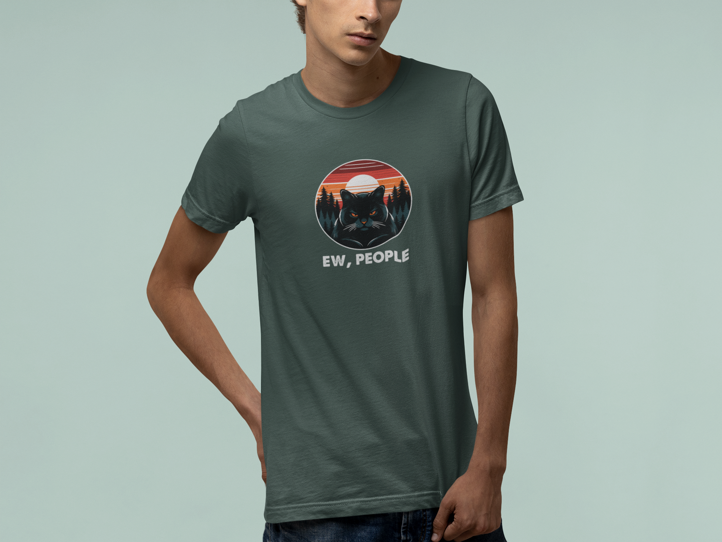 T-Shirt Ew People Cat Shirt – Vintage Sunset Funny Introvert T-Shirt
