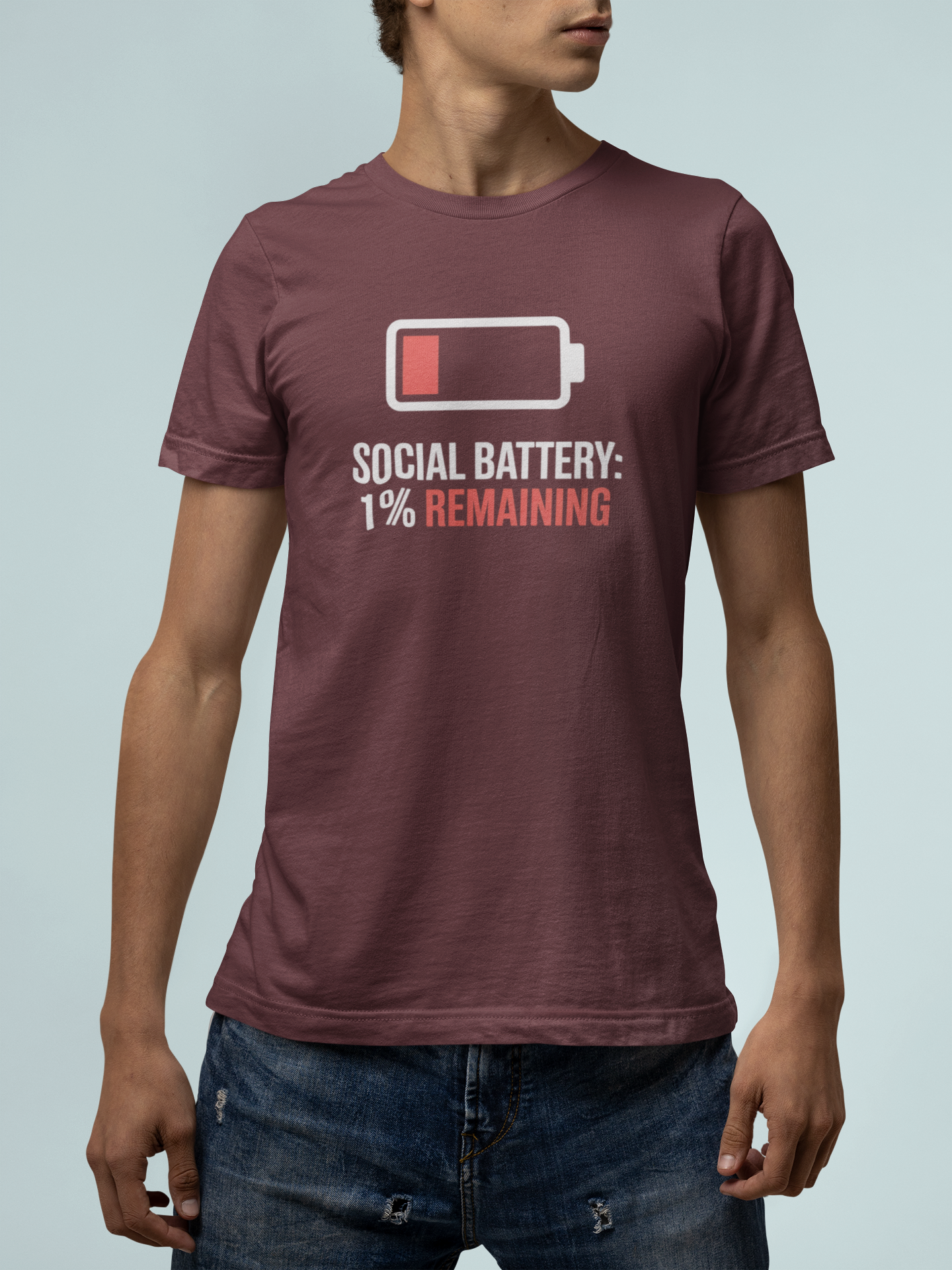 T-Shirt SOCIAL BATTERY: 1% Remaining T-Shirt – Funny Introvert Graphic Tee