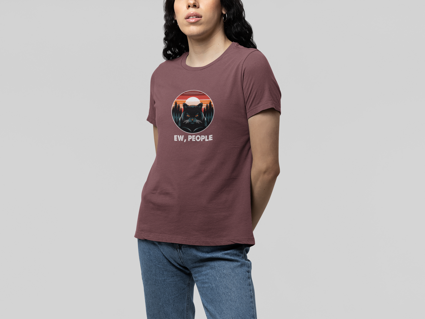T-Shirt Ew People Cat Shirt – Vintage Sunset Funny Introvert T-Shirt