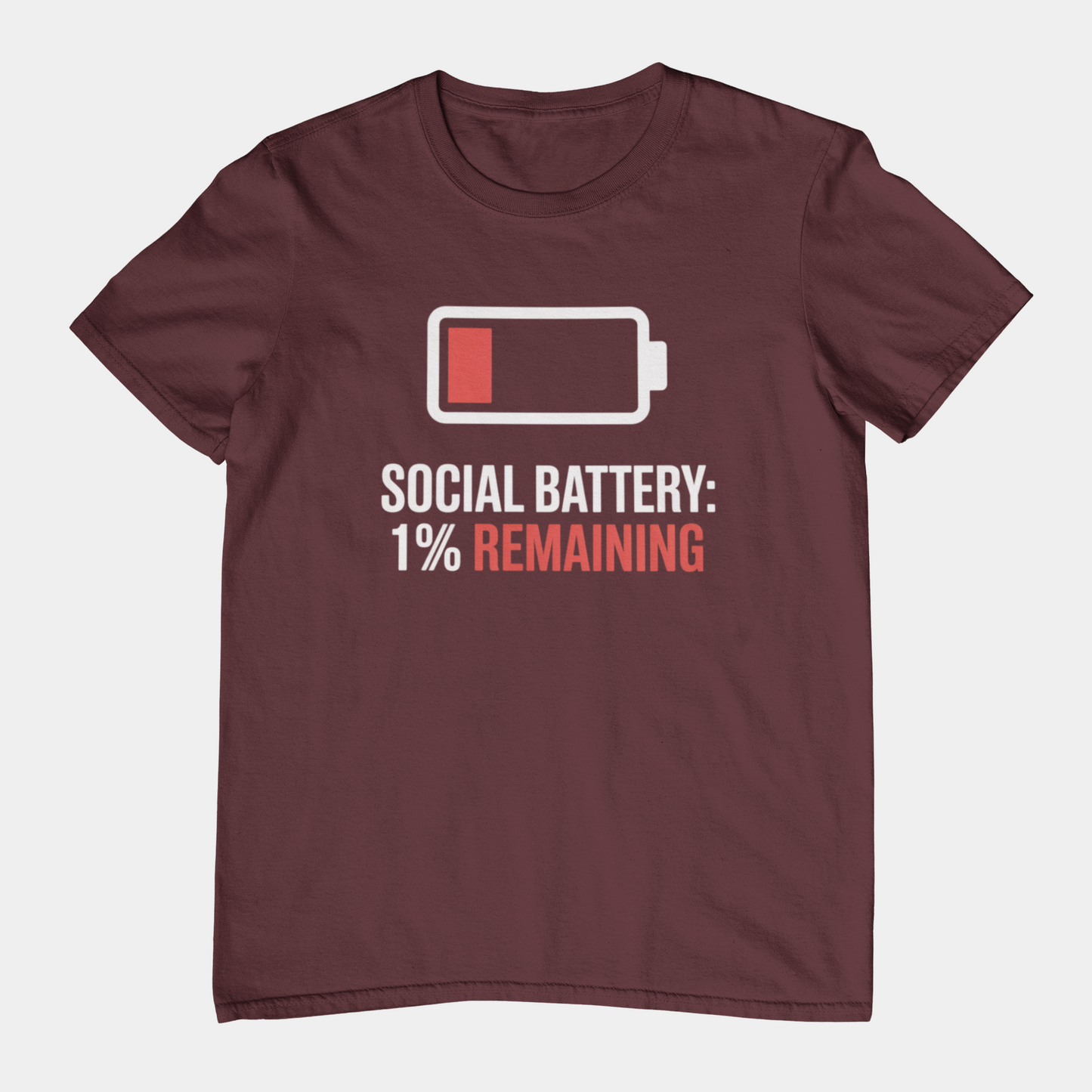 T-Shirt SOCIAL BATTERY: 1% Remaining T-Shirt – Funny Introvert Graphic Tee