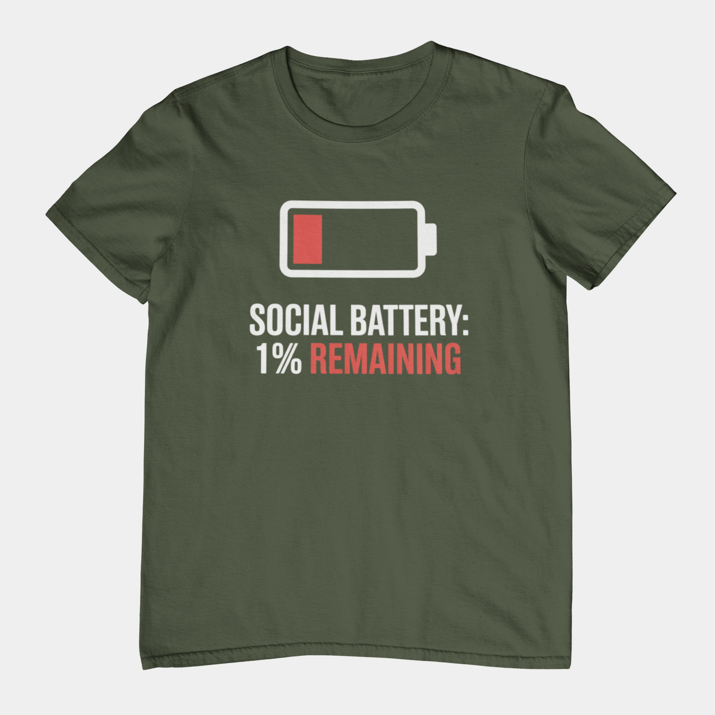 T-Shirt SOCIAL BATTERY: 1% Remaining T-Shirt – Funny Introvert Graphic Tee