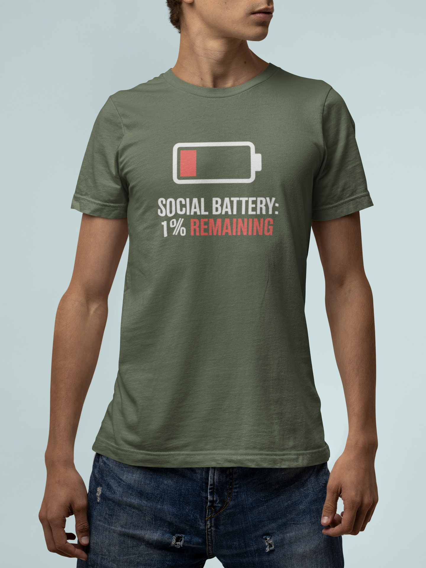 T-Shirt SOCIAL BATTERY: 1% Remaining T-Shirt – Funny Introvert Graphic Tee