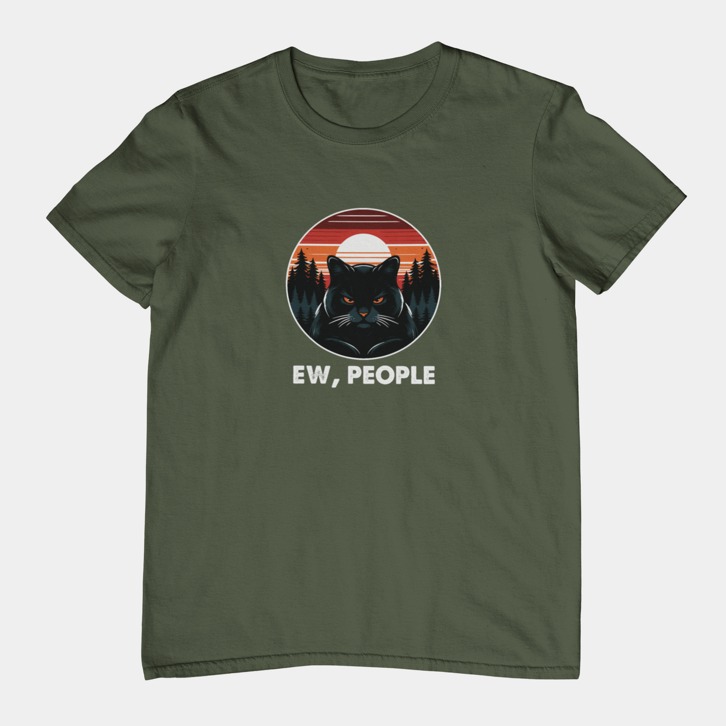 T-Shirt Ew People Cat Shirt – Vintage Sunset Funny Introvert T-Shirt