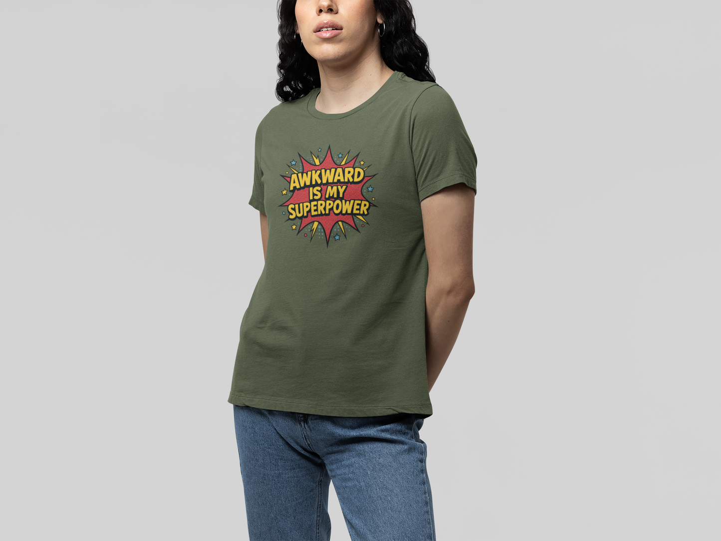T-Shirt AWKWARD IS MY SUPERPOWER Comic Pop Art Introvert Graphic T-Shirt