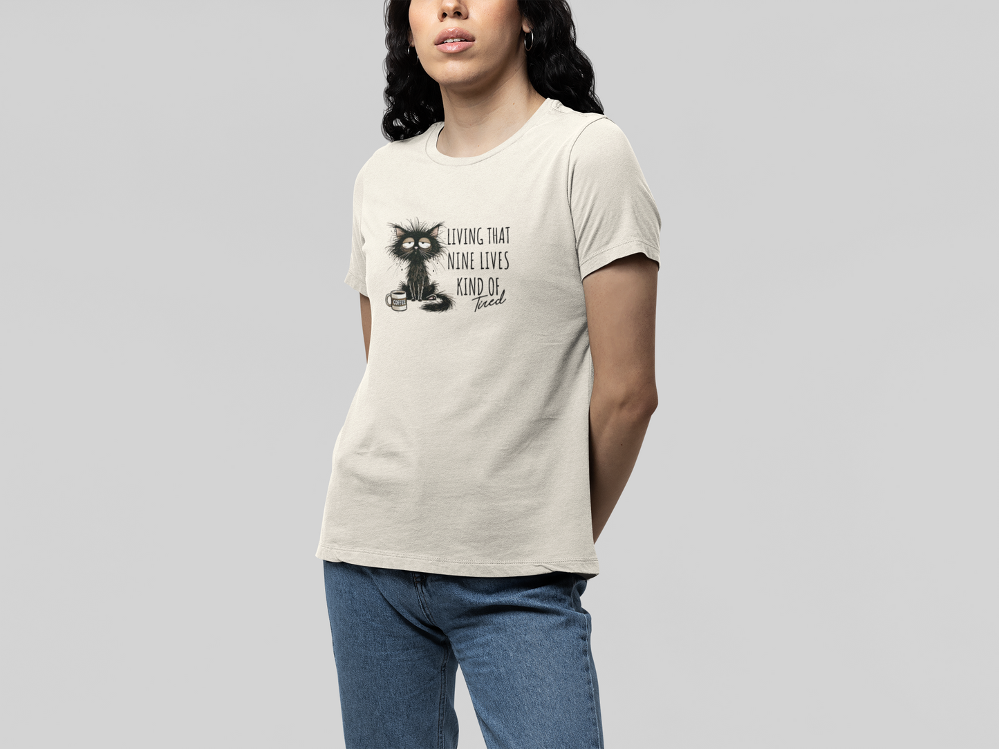 T-Shirt Living That Nine Lives Kind of Tired T-Shirt – Scruffy Cat Graphic Tee