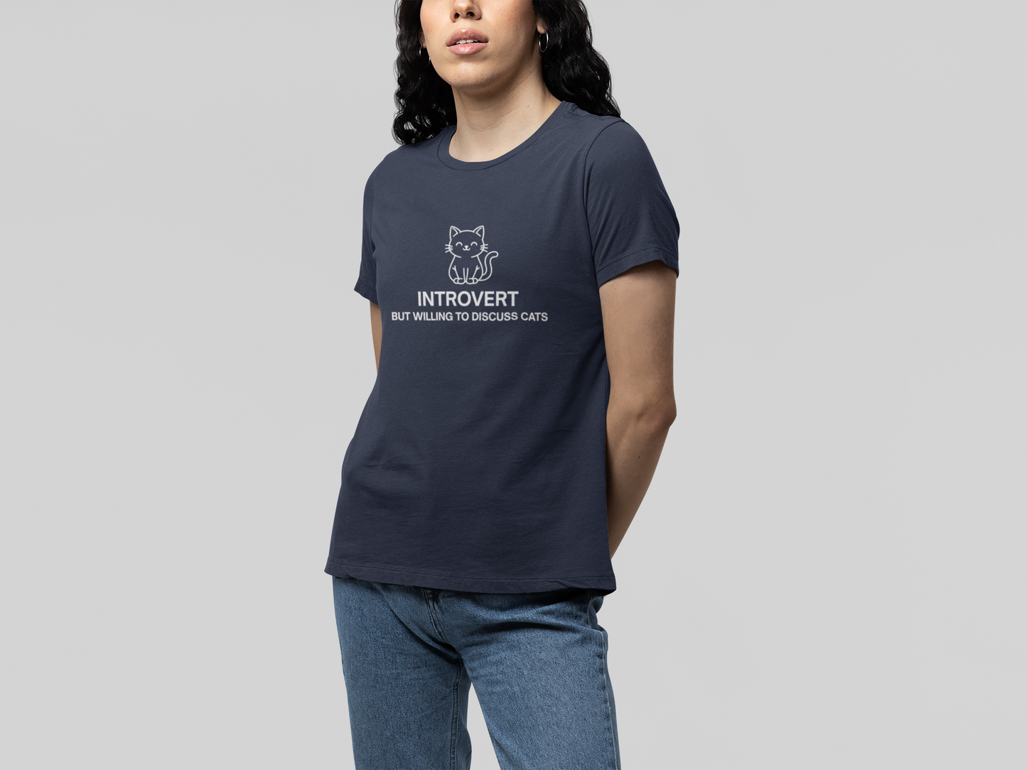 Introvert But Willing to Discuss Cats Shirt – Simple Line Art Cat Tee
