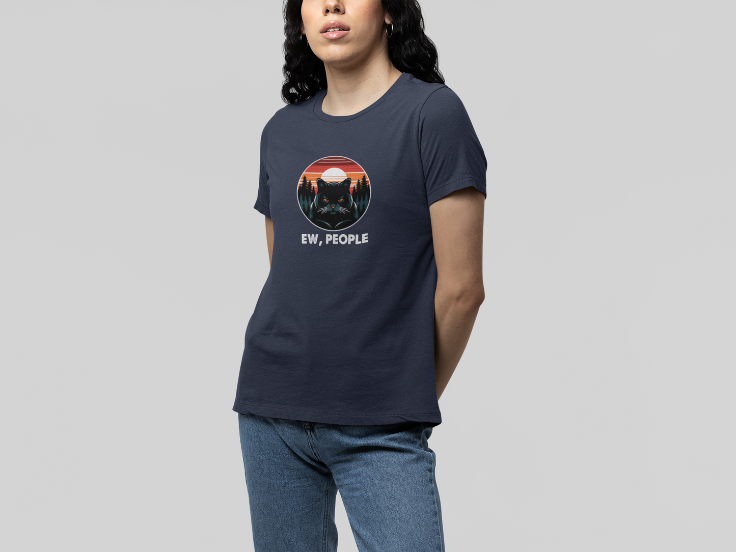 T-Shirt Ew People Cat Shirt – Vintage Sunset Funny Introvert T-Shirt