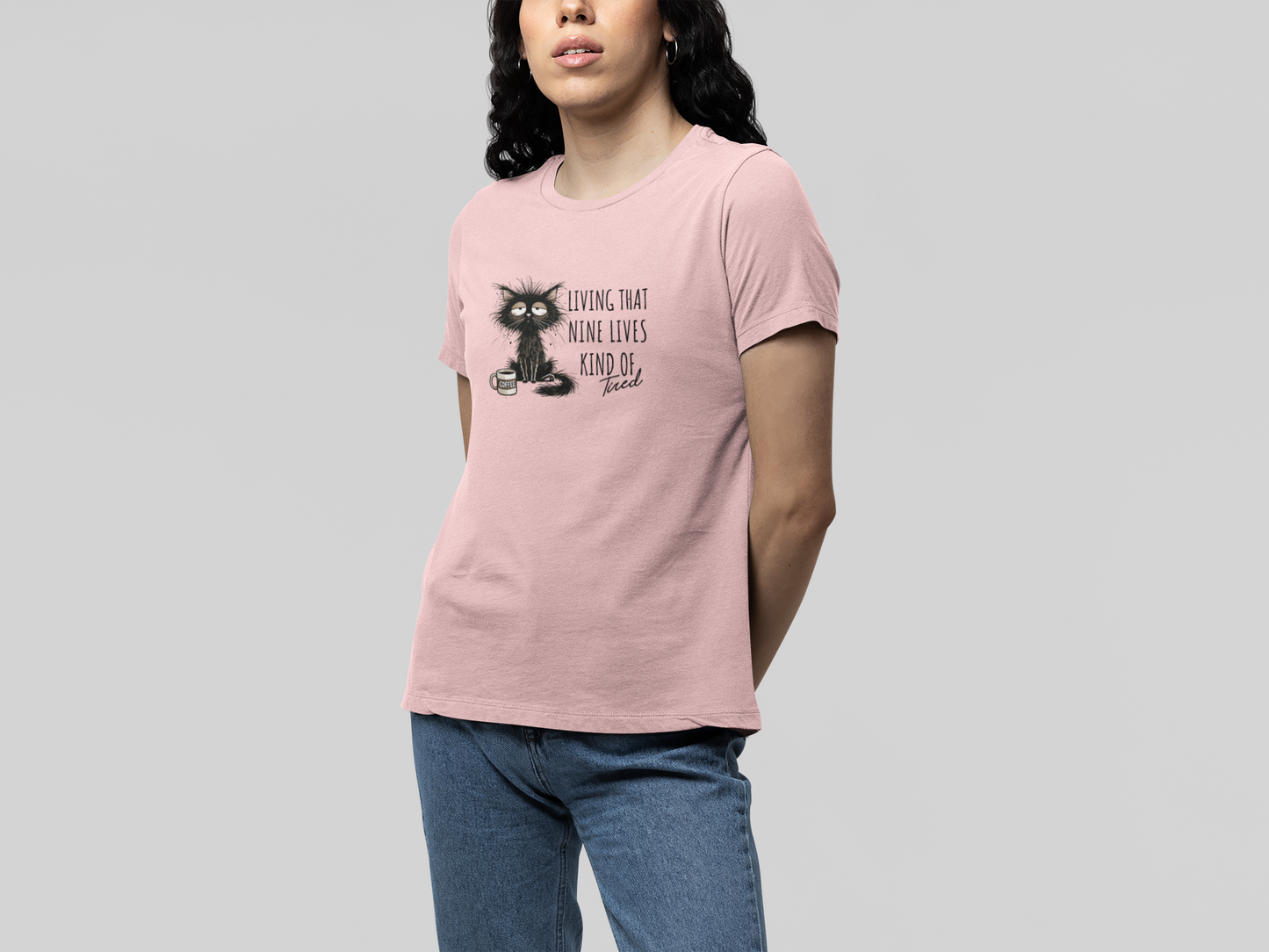 T-Shirt Living That Nine Lives Kind of Tired T-Shirt – Scruffy Cat Graphic Tee