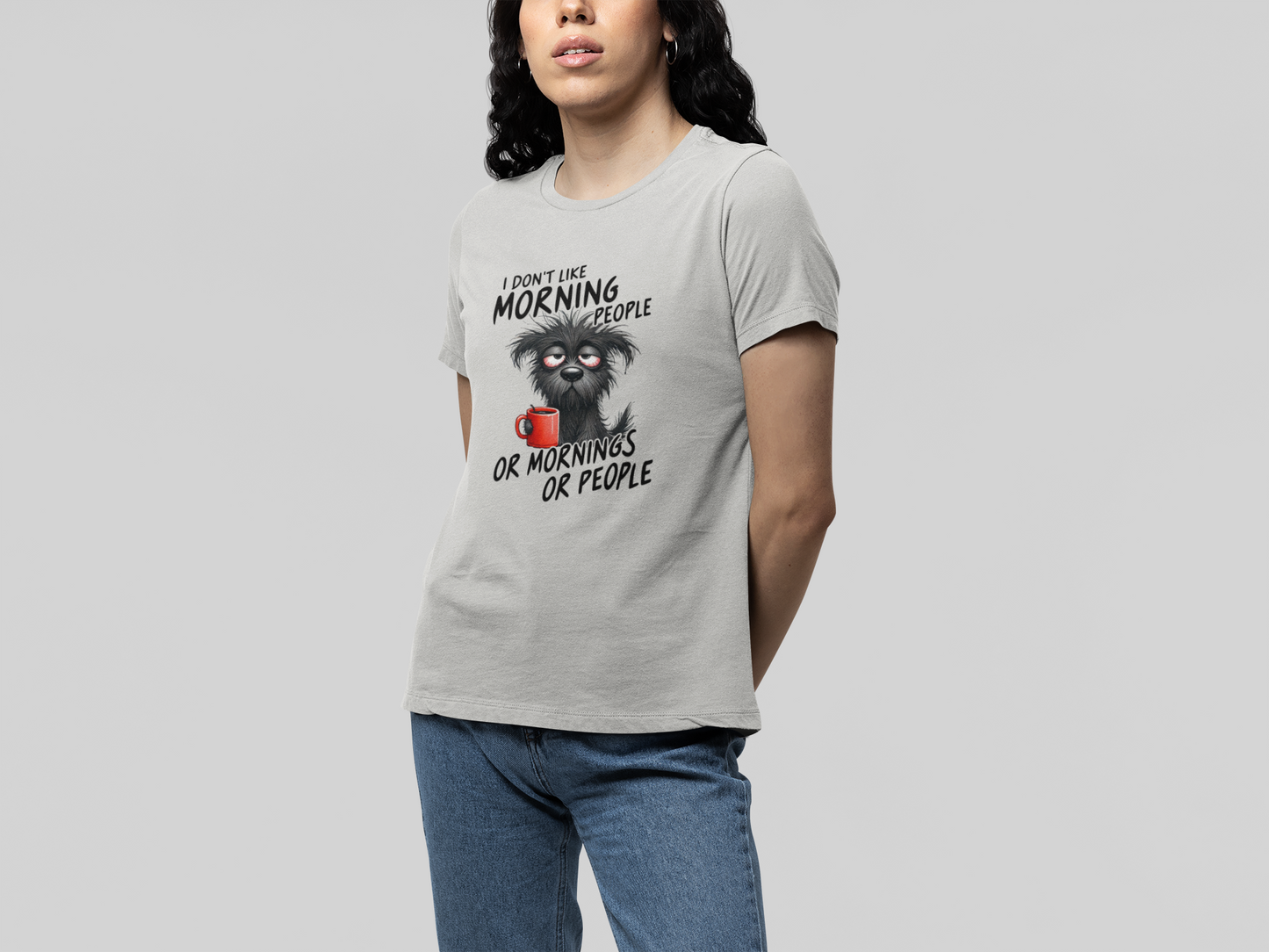 T-Shirt I Don’t Like Morning People Shirt – Funny Dog Coffee Graphic Tee