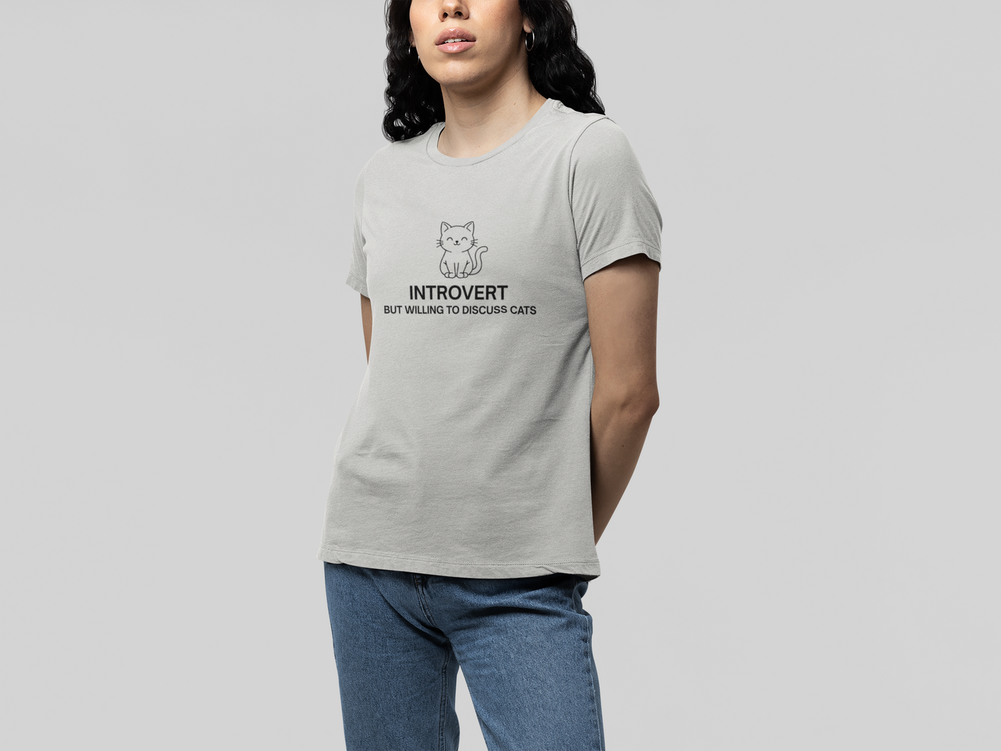 Introvert But Willing to Discuss Cats Shirt – Simple Line Art Cat Tee