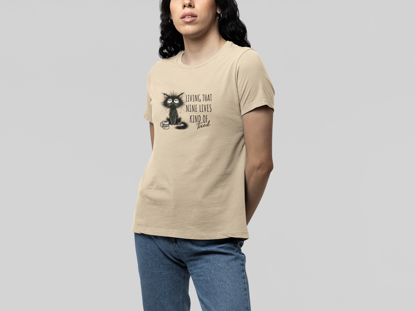 T-Shirt Living That Nine Lives Kind of Tired T-Shirt – Scruffy Cat Graphic Tee