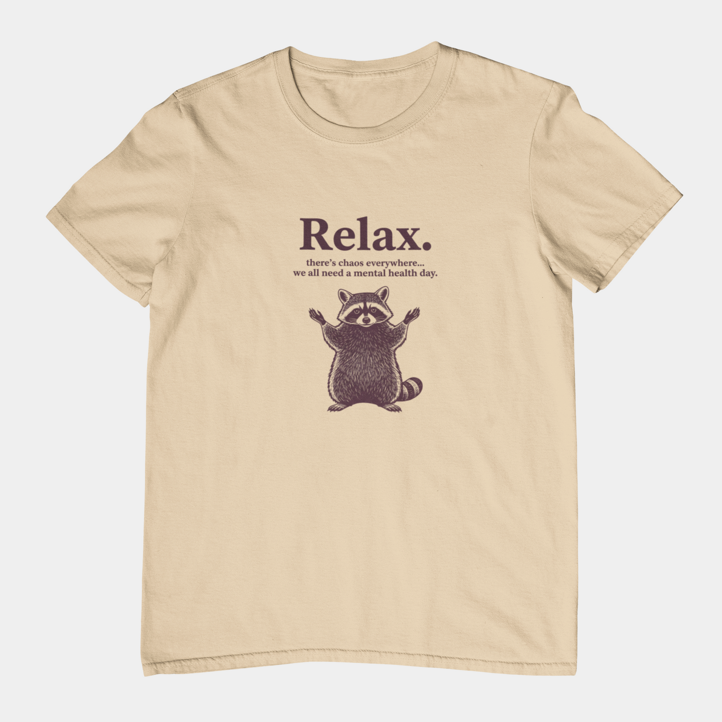 T-Shirt Relax There’s Chaos Everywhere T-Shirt – Vintage Raccoon Humor Tee
