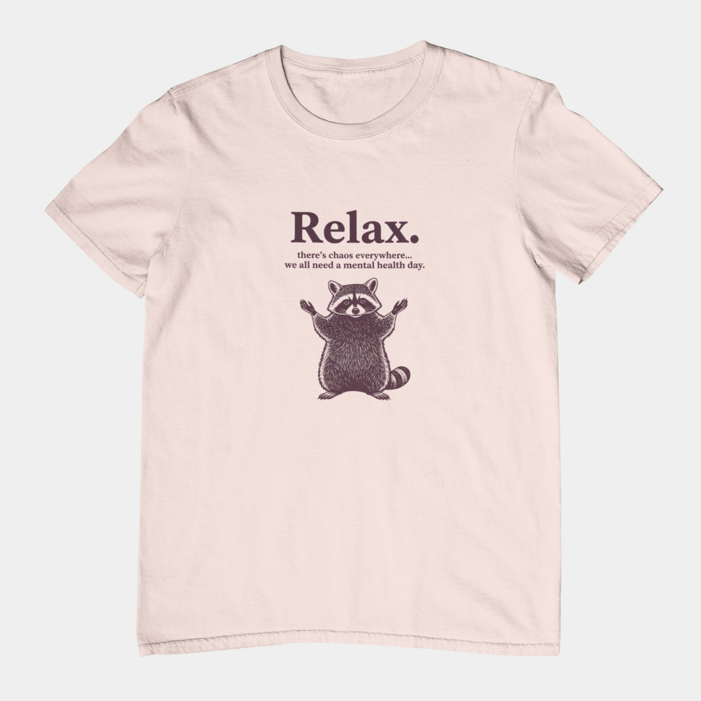 T-Shirt Relax There’s Chaos Everywhere T-Shirt – Vintage Raccoon Humor Tee