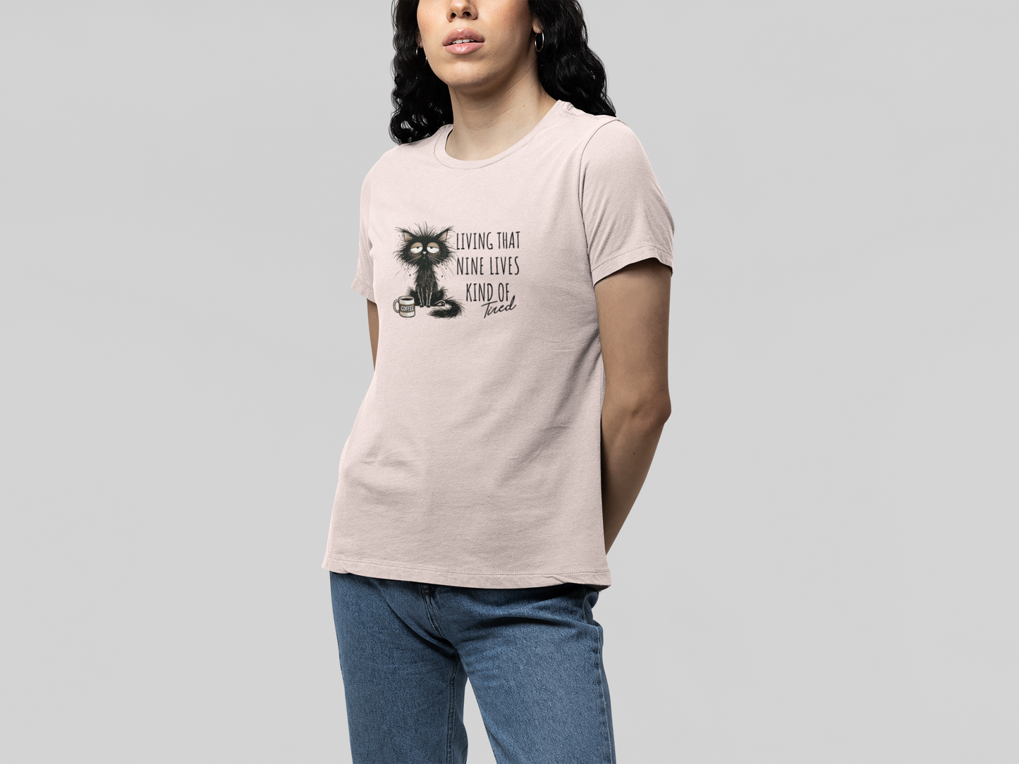 T-Shirt Living That Nine Lives Kind of Tired T-Shirt – Scruffy Cat Graphic Tee