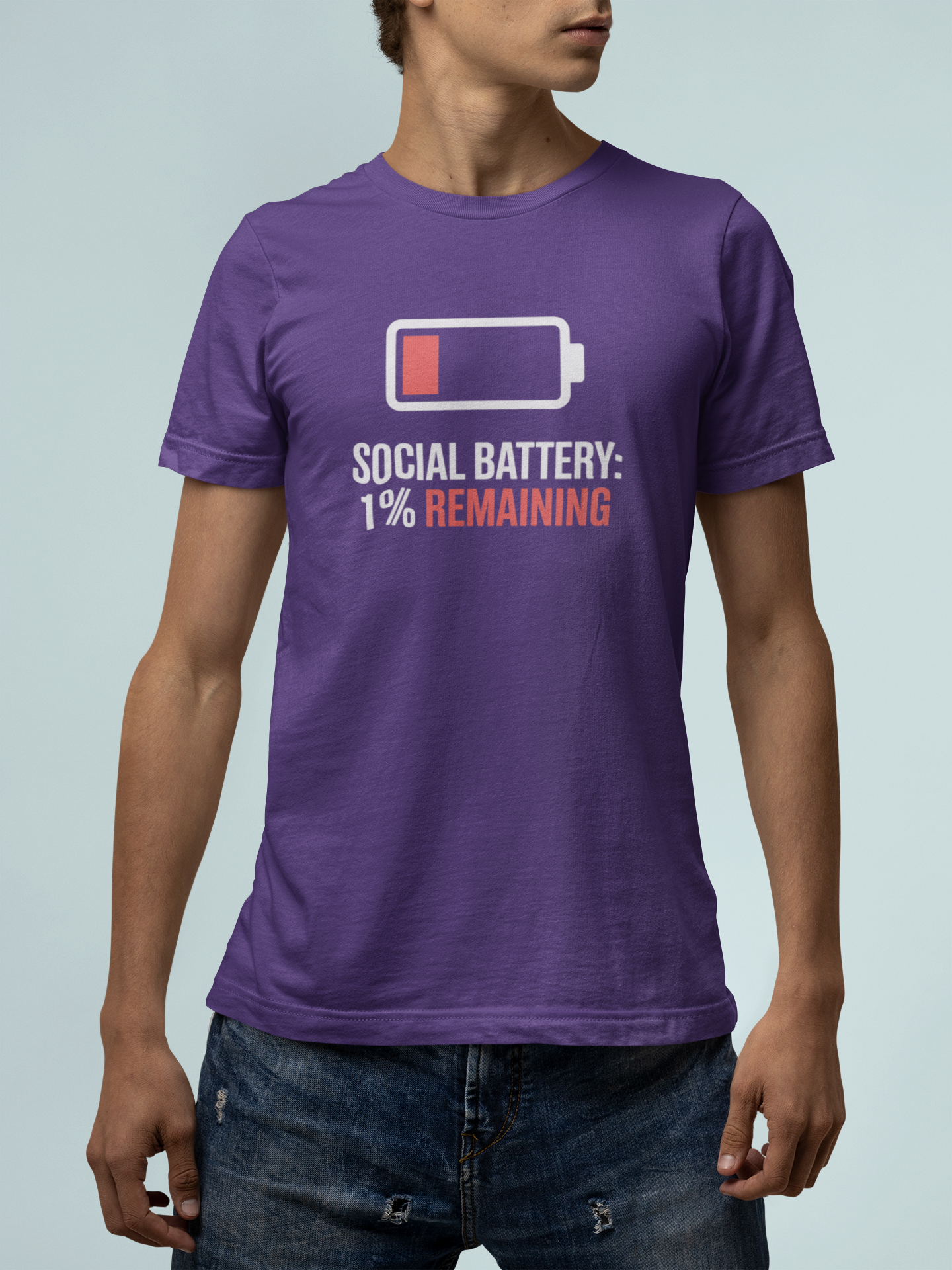 T-Shirt SOCIAL BATTERY: 1% Remaining T-Shirt – Funny Introvert Graphic Tee